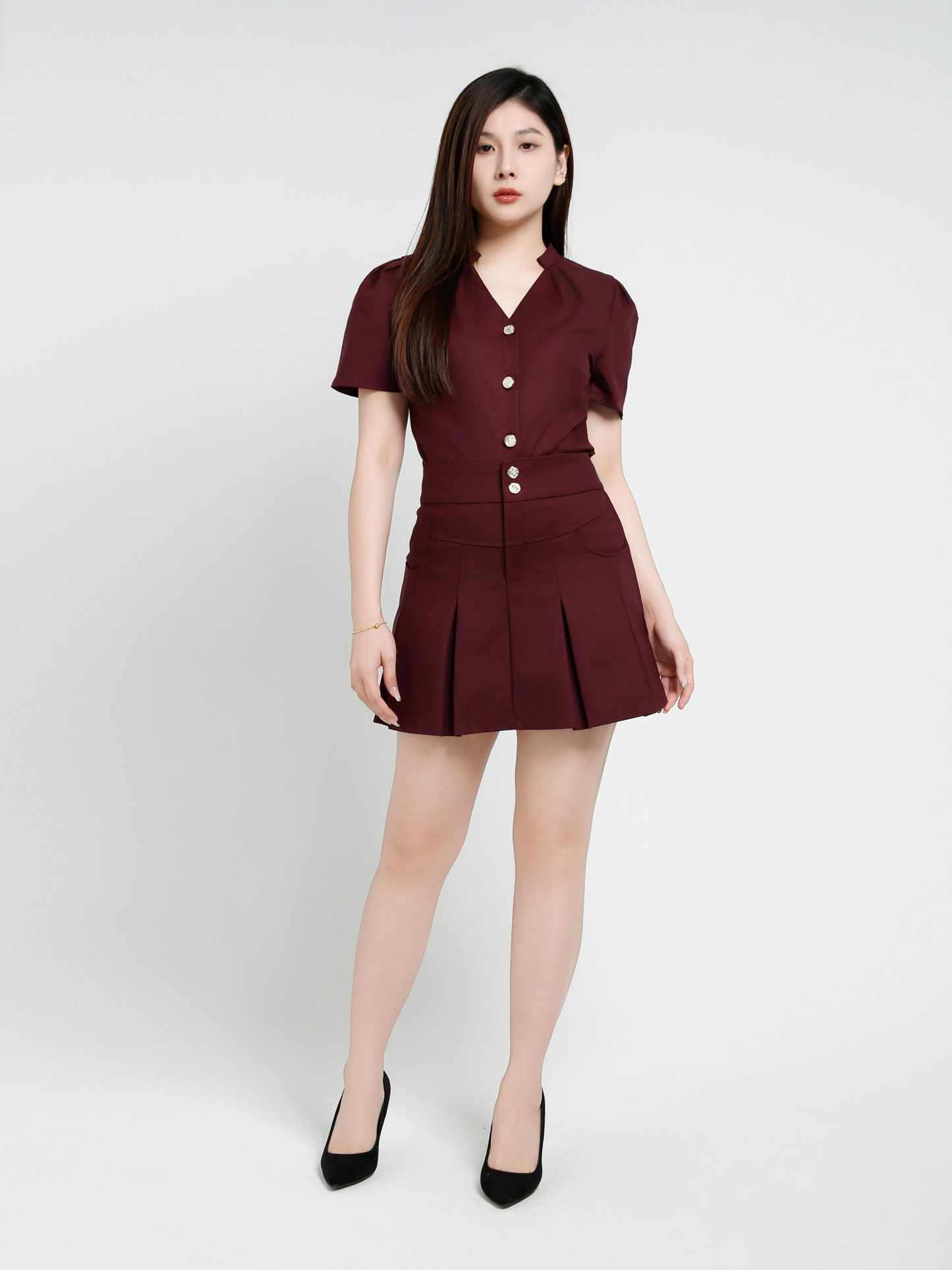 Short Sleeve Top With Skirt Pant Set 40952