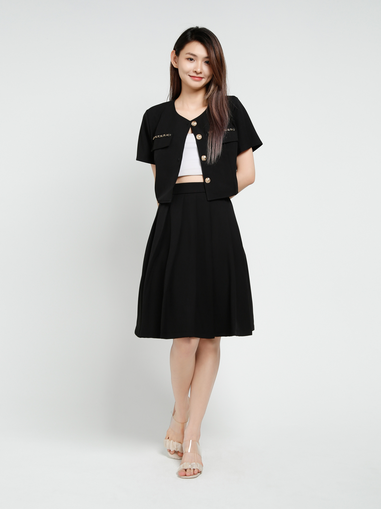 Short Sleeve Top With  Pleated Skirt Set 40975