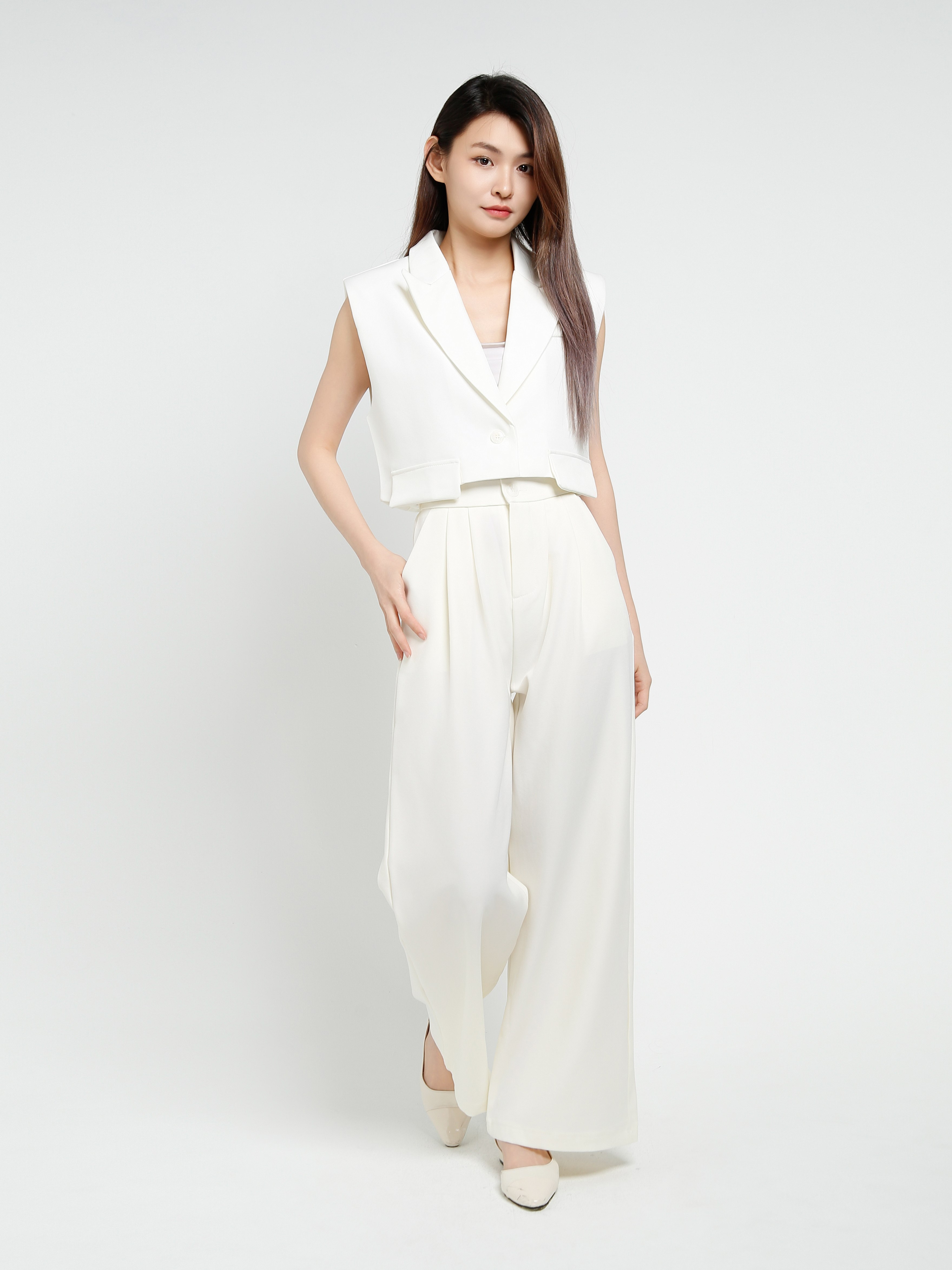 Sleeveless Front Button Top With Long Pant Set 40984