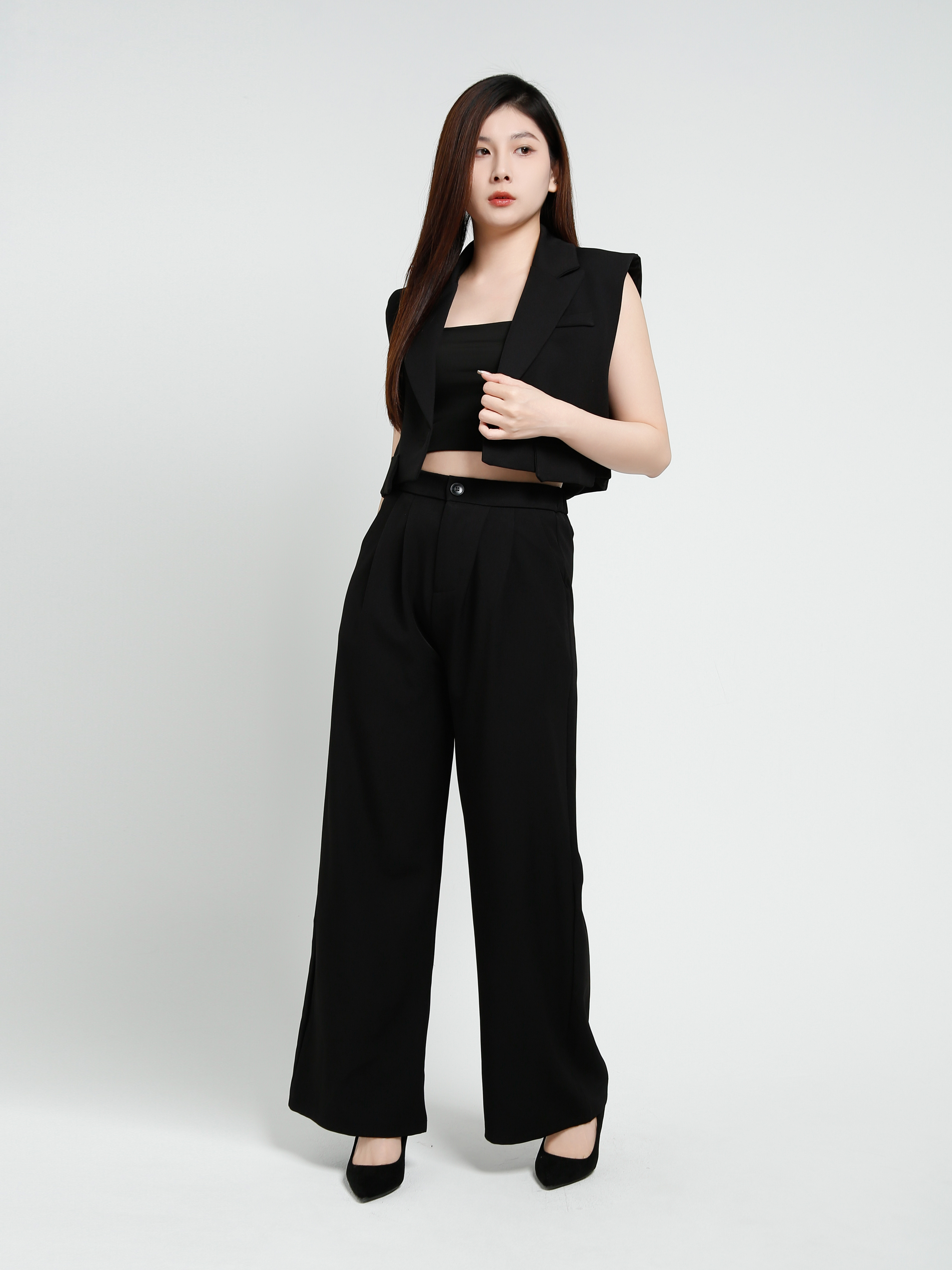 Sleeveless Front Button Top With Long Pant Set 40984