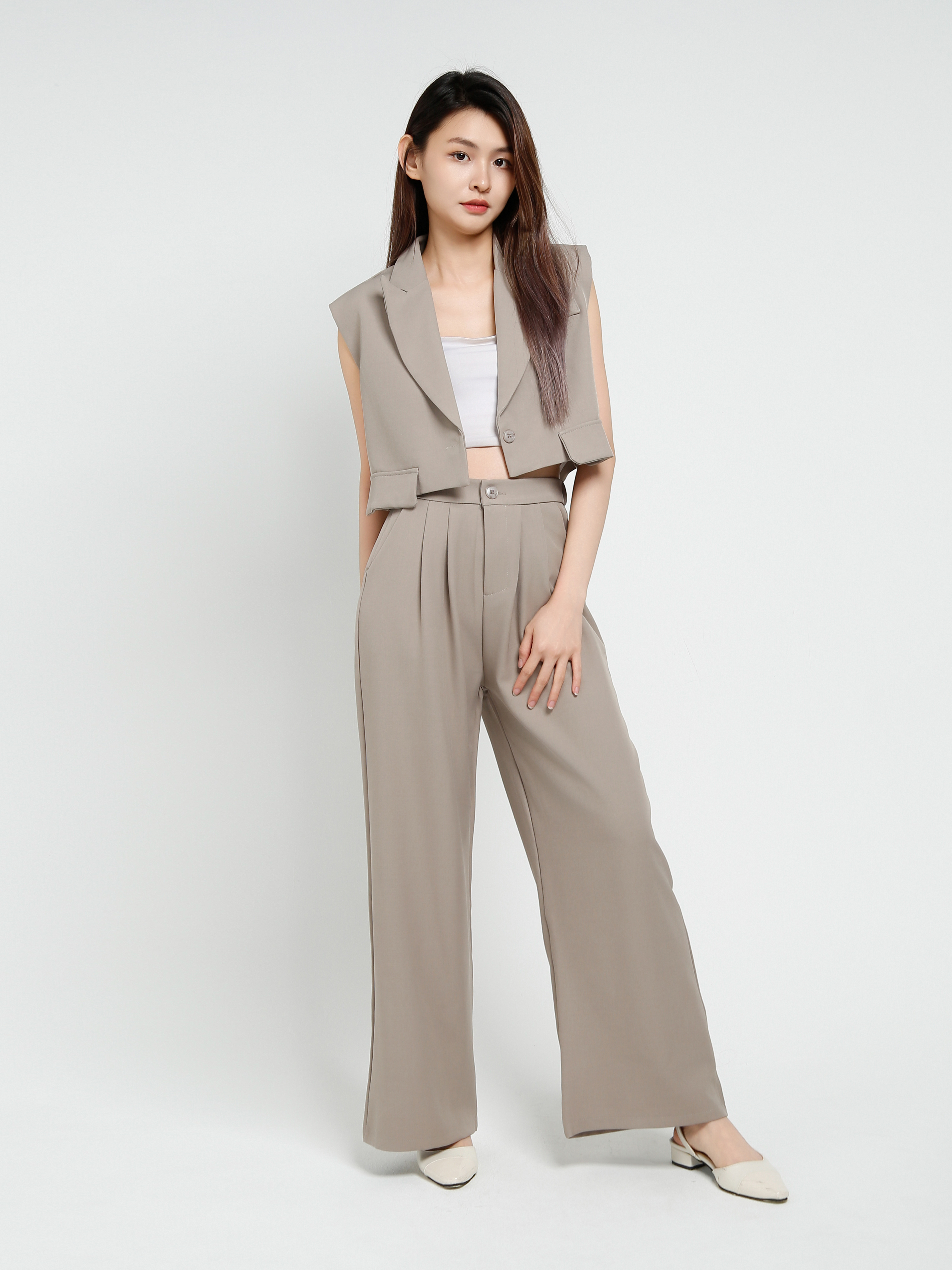 Sleeveless Front Button Top With Long Pant Set 40984