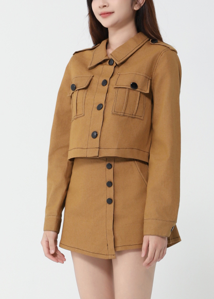 Long Sleeve Front Button Top With Skirt Pant Set 40993