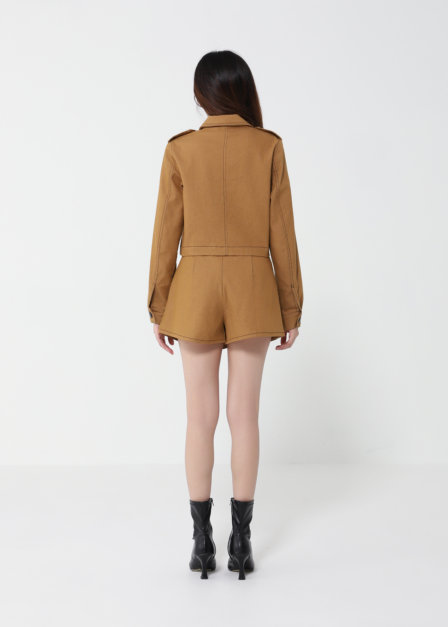 Long Sleeve Front Button Top With Skirt Pant Set 40993