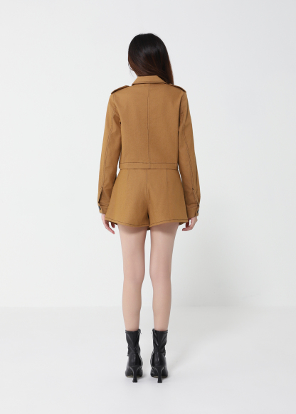 Long Sleeve Front Button Top With Skirt Pant Set 40993