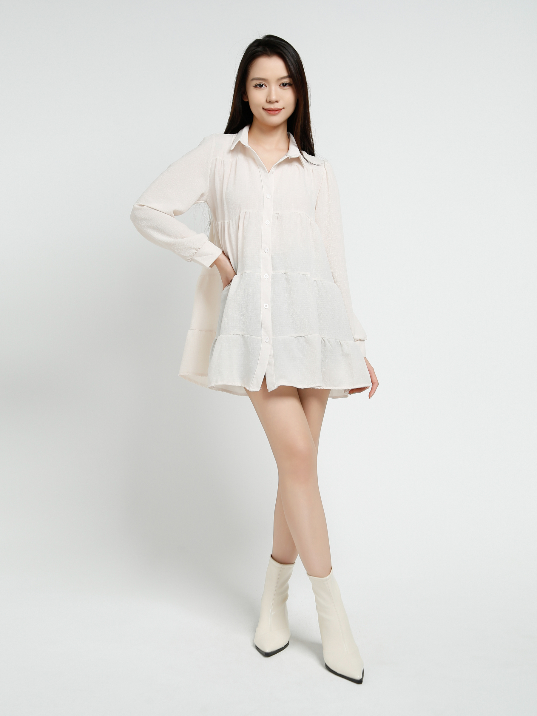 Long Sleeve Front Button Dress 41004