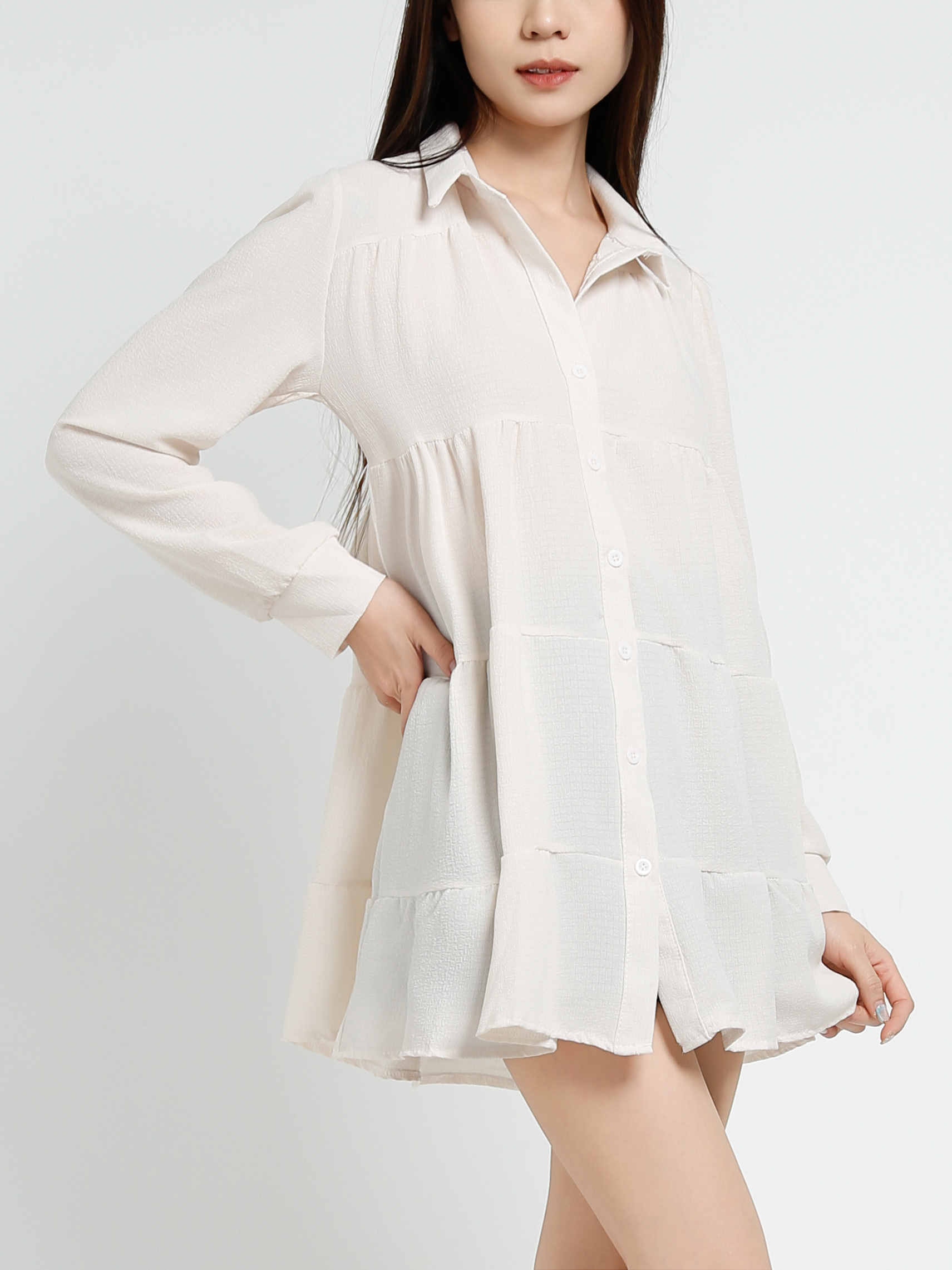 Long Sleeve Front Button Dress 41004