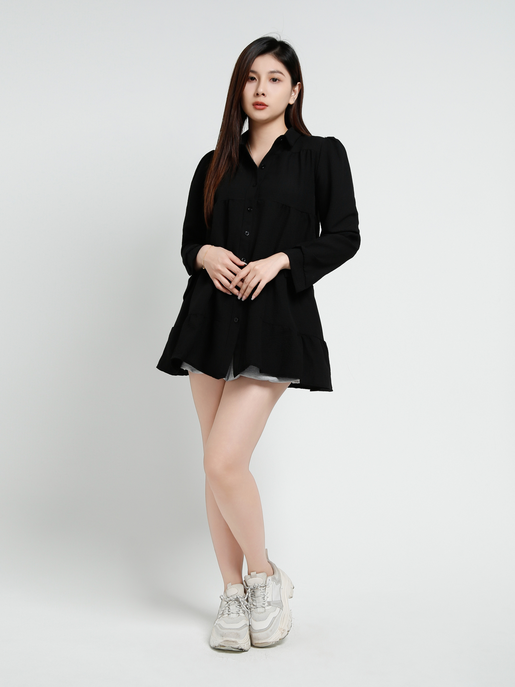 Long Sleeve Front Button Dress 41004
