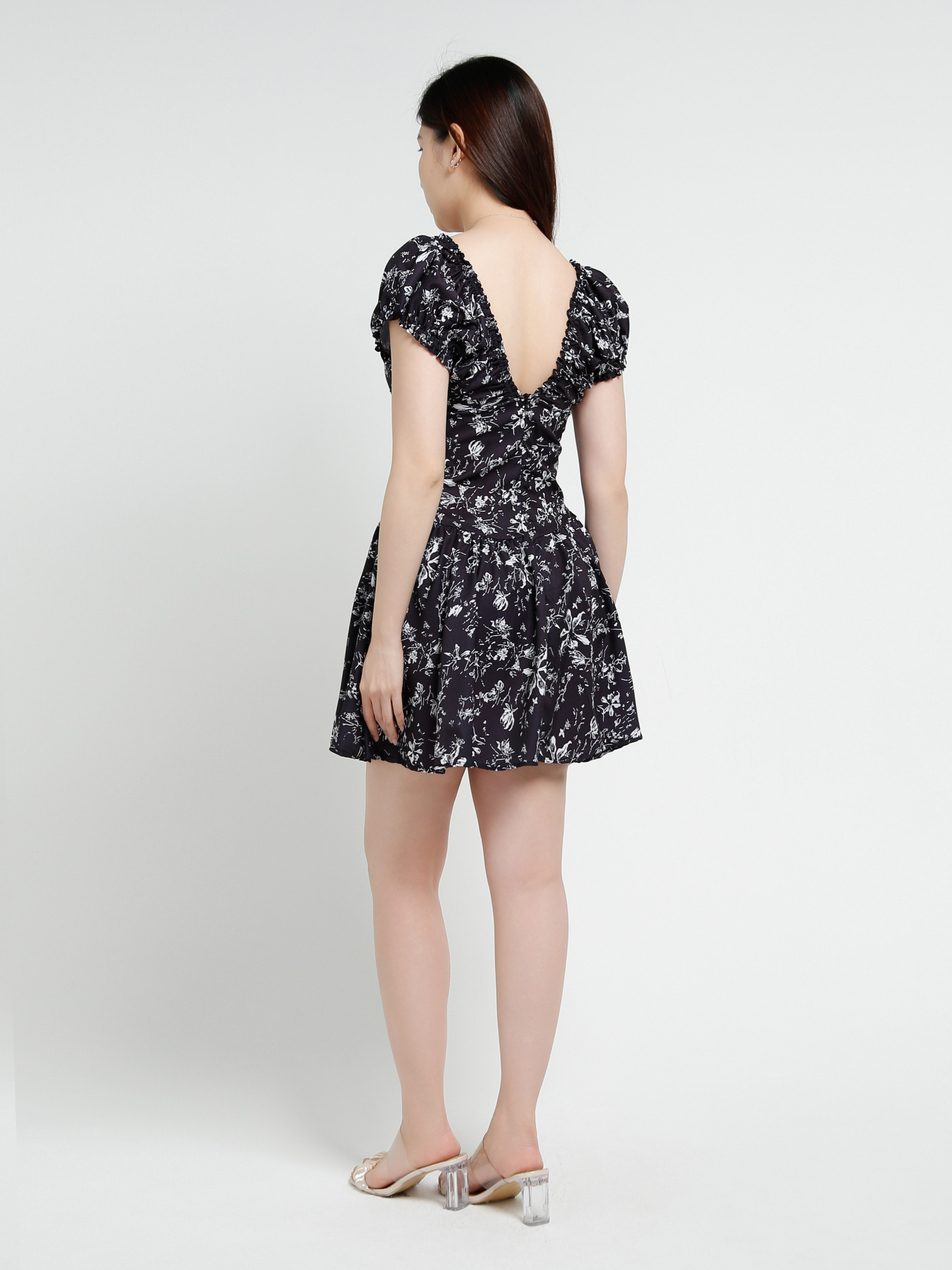 Puff Sleeve V Neck Dress 41005