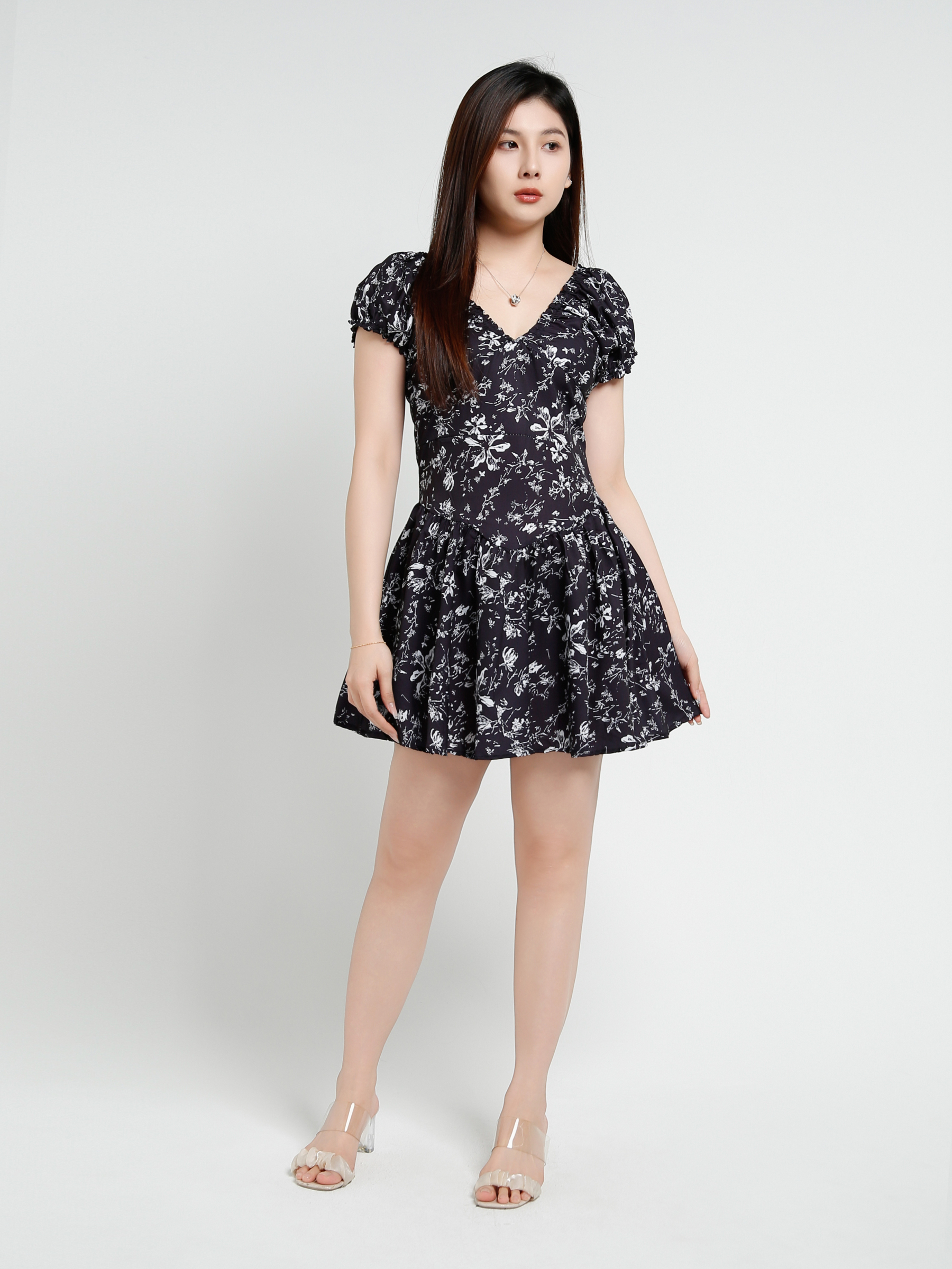 Puff Sleeve V Neck Dress 41005