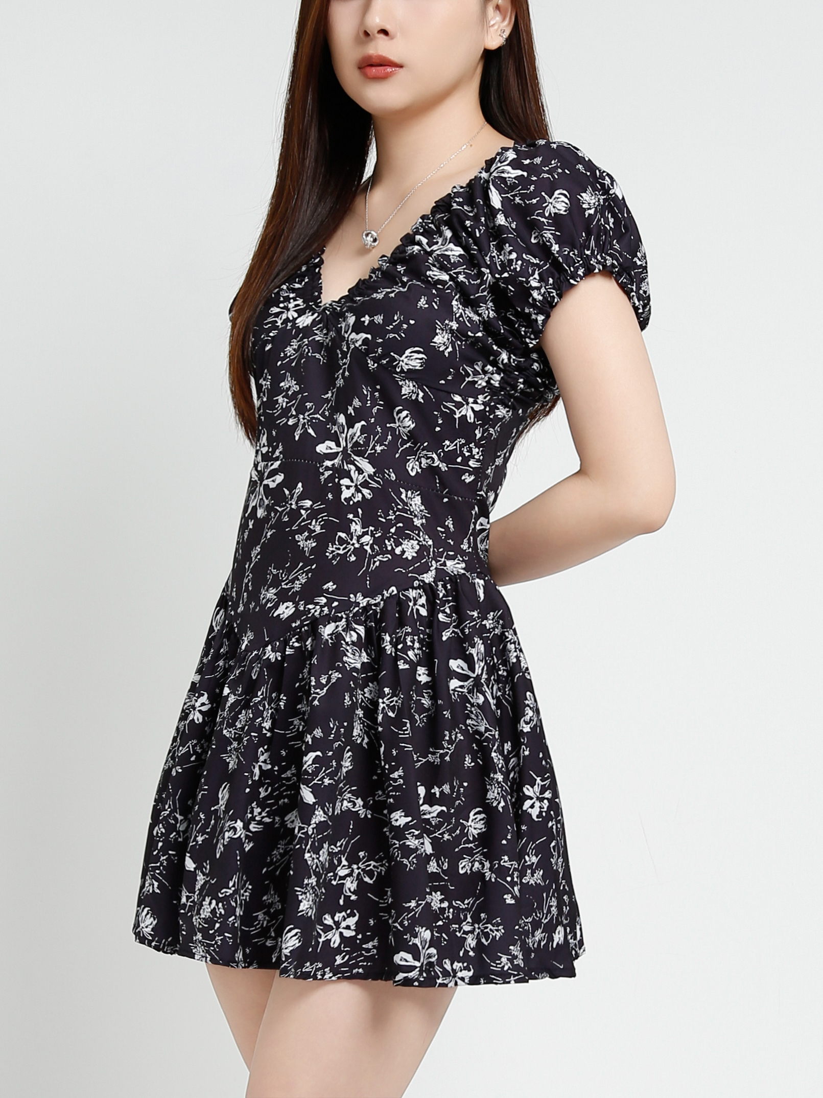 Puff Sleeve V Neck Dress 41005