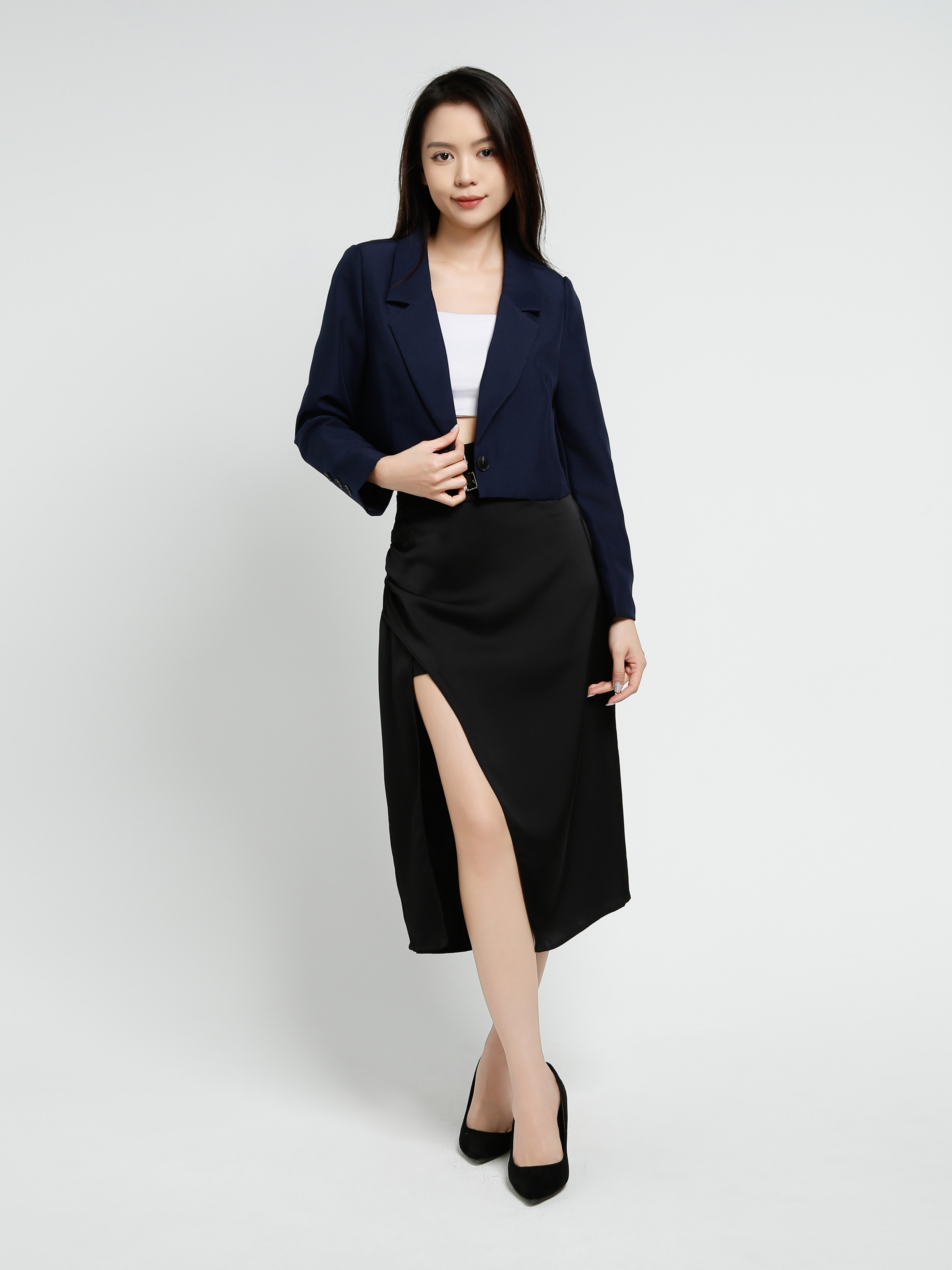 Long Sleeve Front Button Blazer 41007