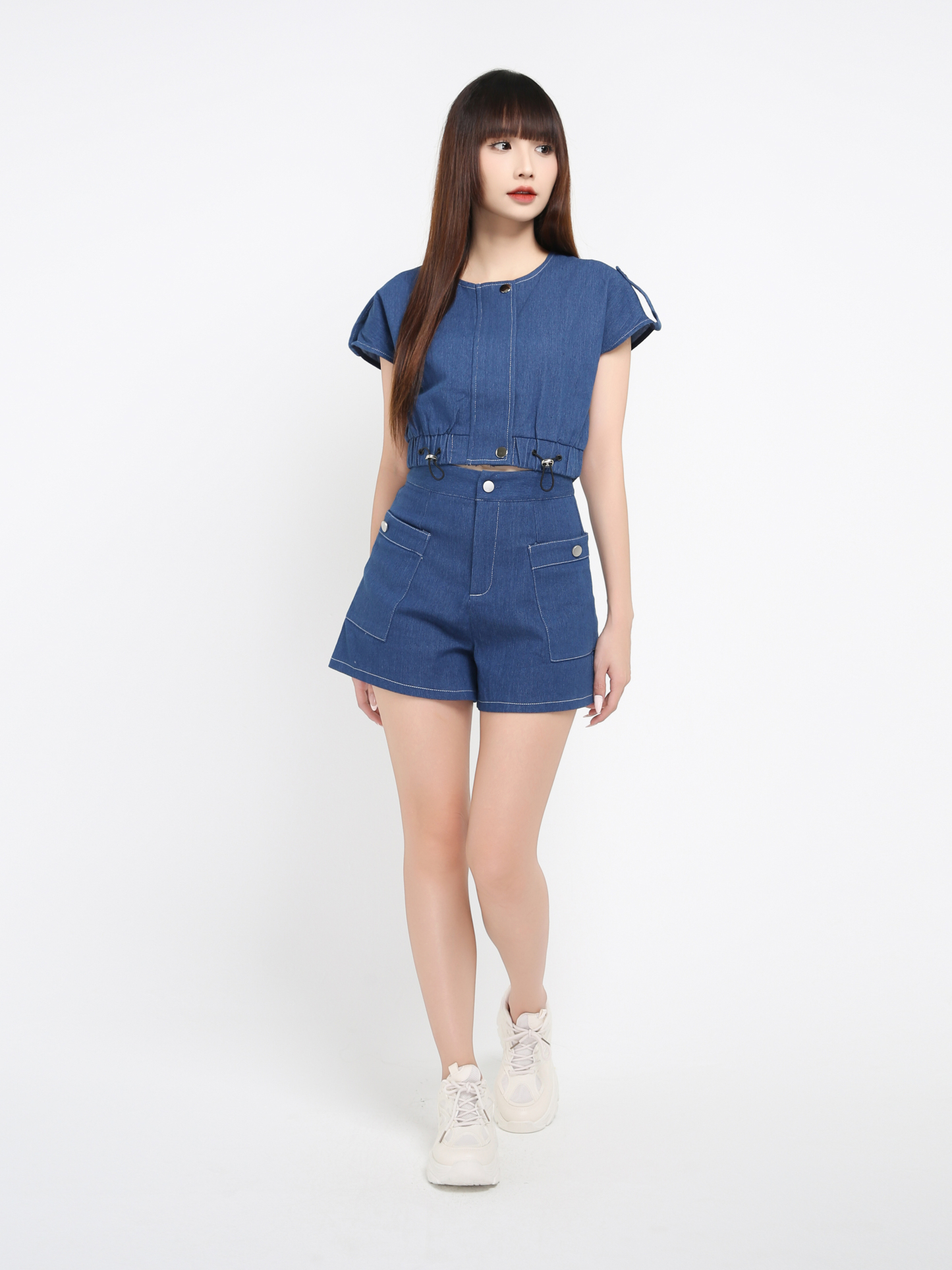 Denim Sleeveless Top With Short Pant Set 41026