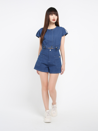 Denim Sleeveless Top With Short Pant Set 41026