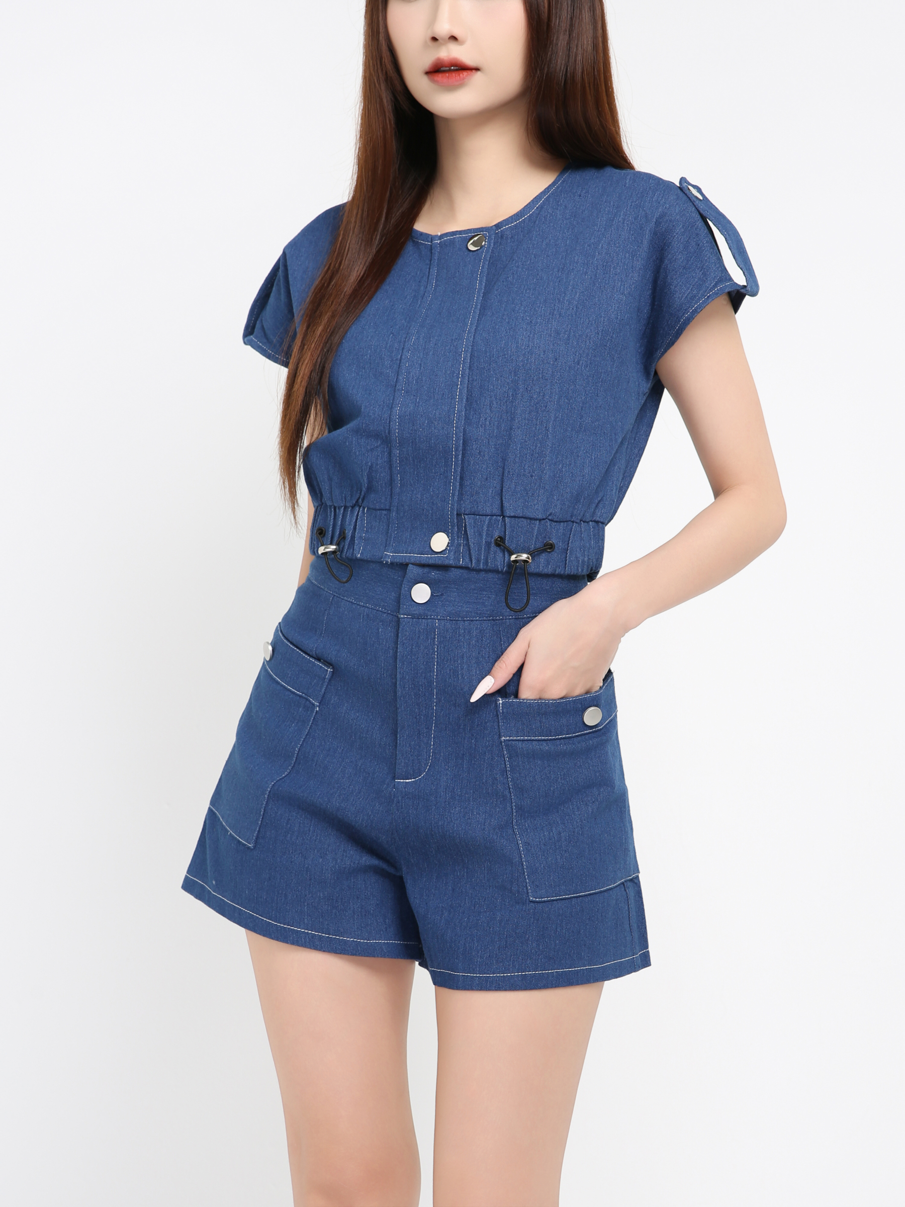 Denim Sleeveless Top With Short Pant Set 41026