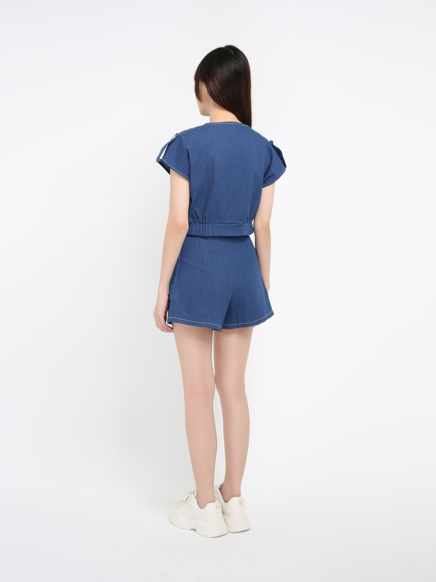 Denim Sleeveless Top With Short Pant Set 41026