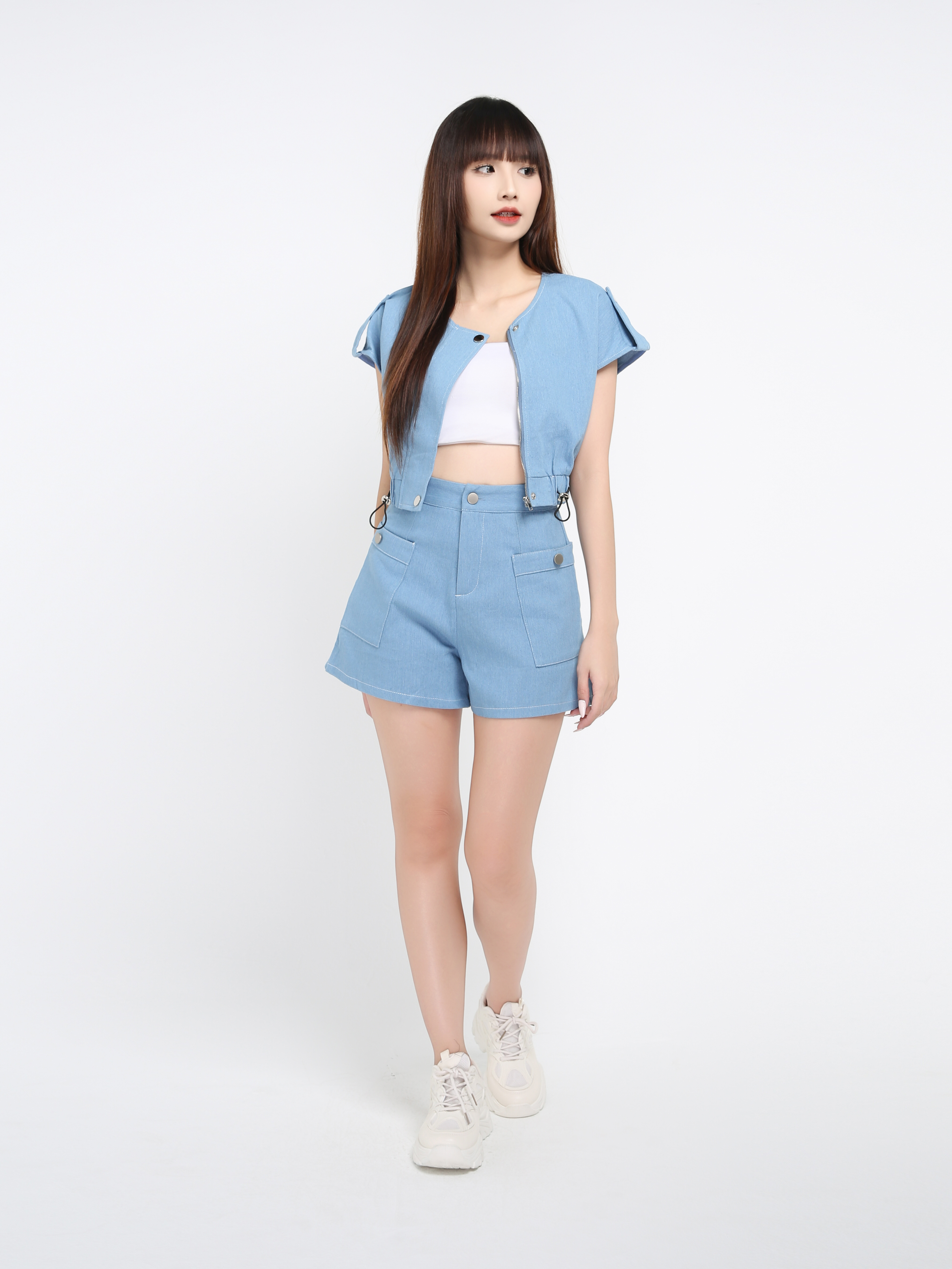Denim Sleeveless Top With Short Pant Set 41026