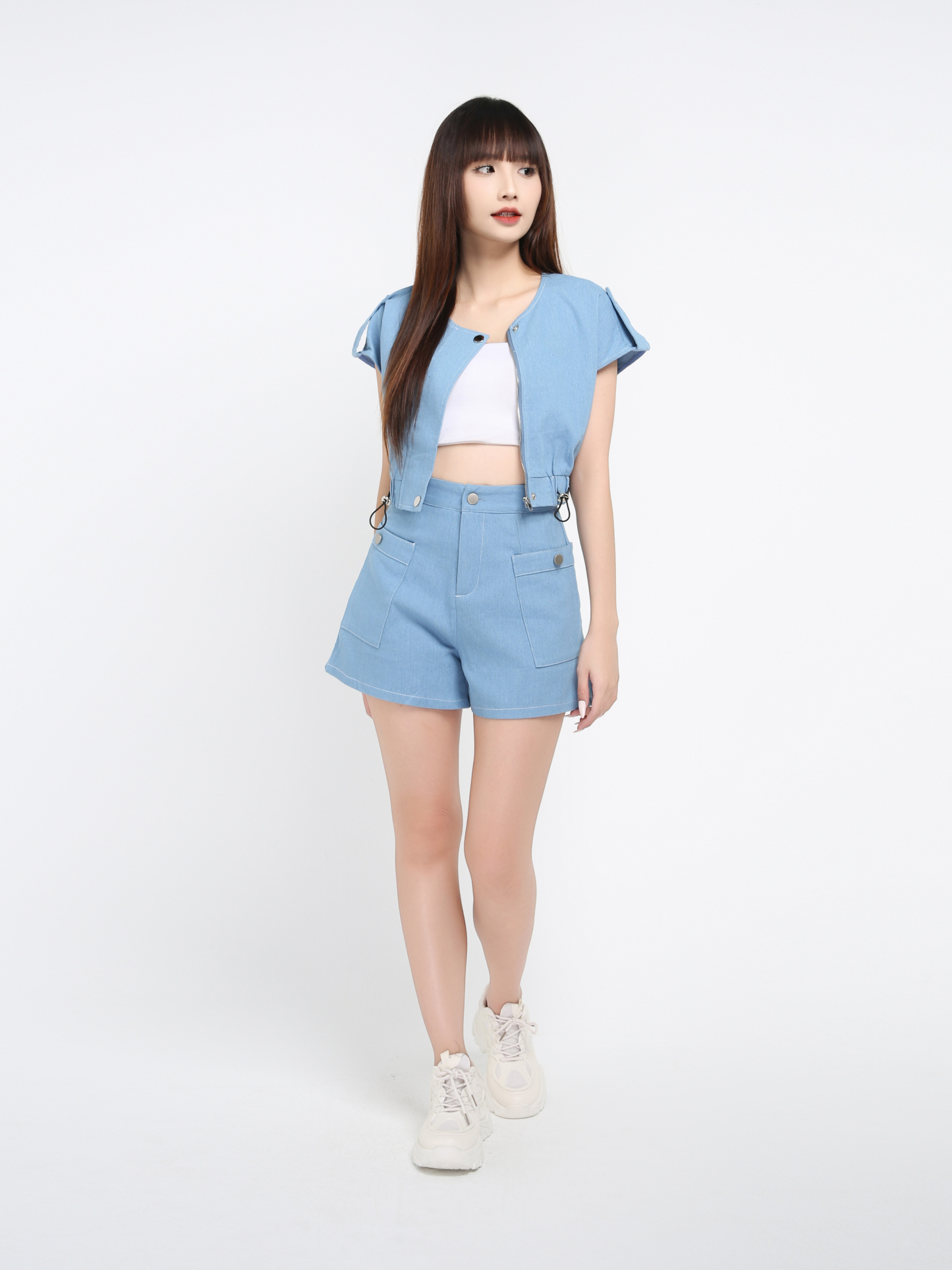 Denim Sleeveless Top With Short Pant Set 41026