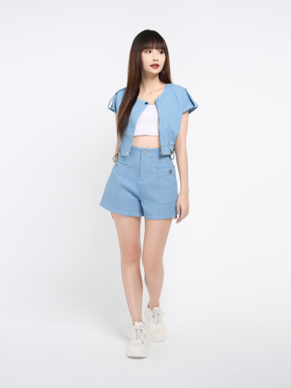 Denim Sleeveless Top With Short Pant Set 41026