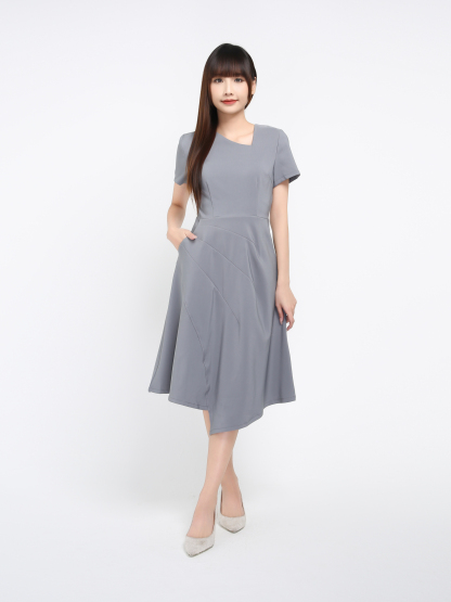 Short Sleeve Back Zip Pleated Dress 41072