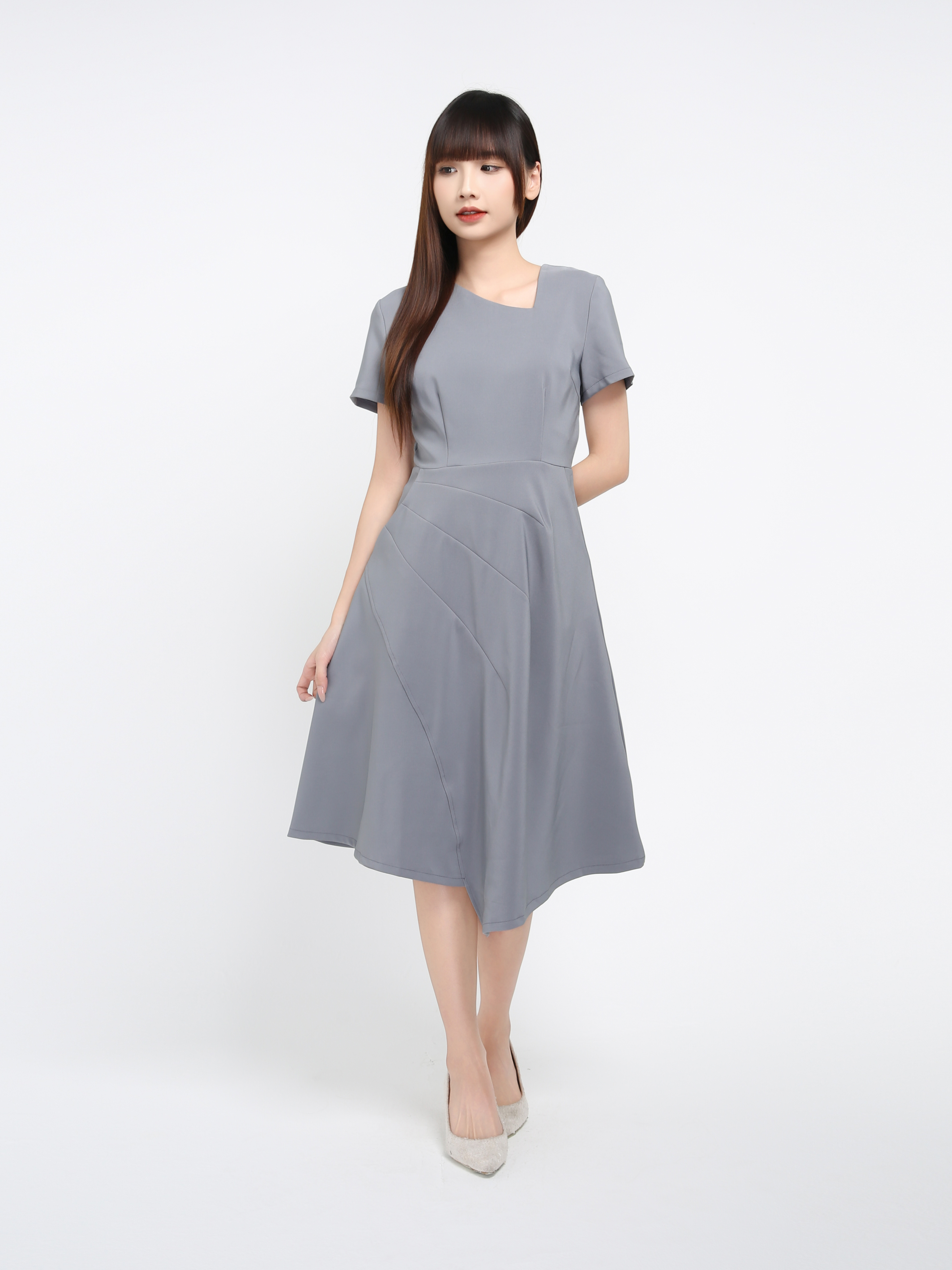 Short Sleeve Back Zip Pleated Dress 41072