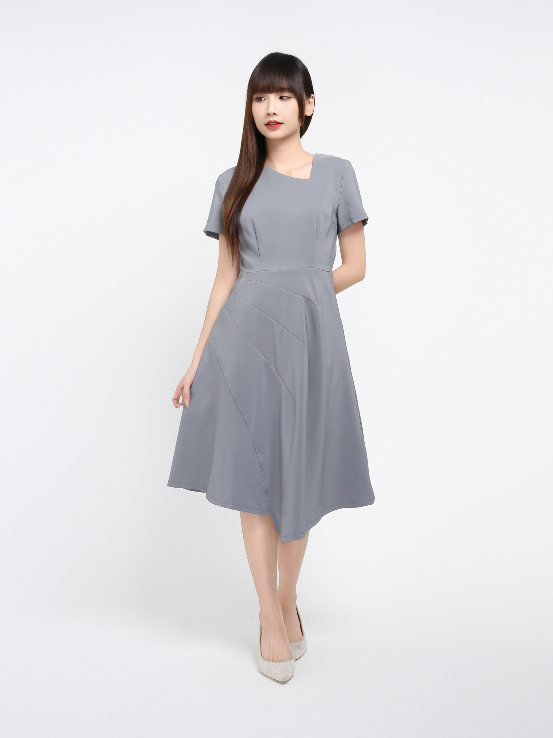 Short Sleeve Back Zip Pleated Dress 41072