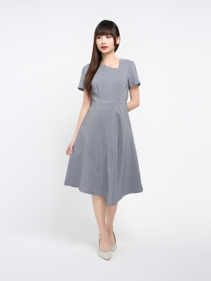 Short Sleeve Back Zip Pleated Dress 41072