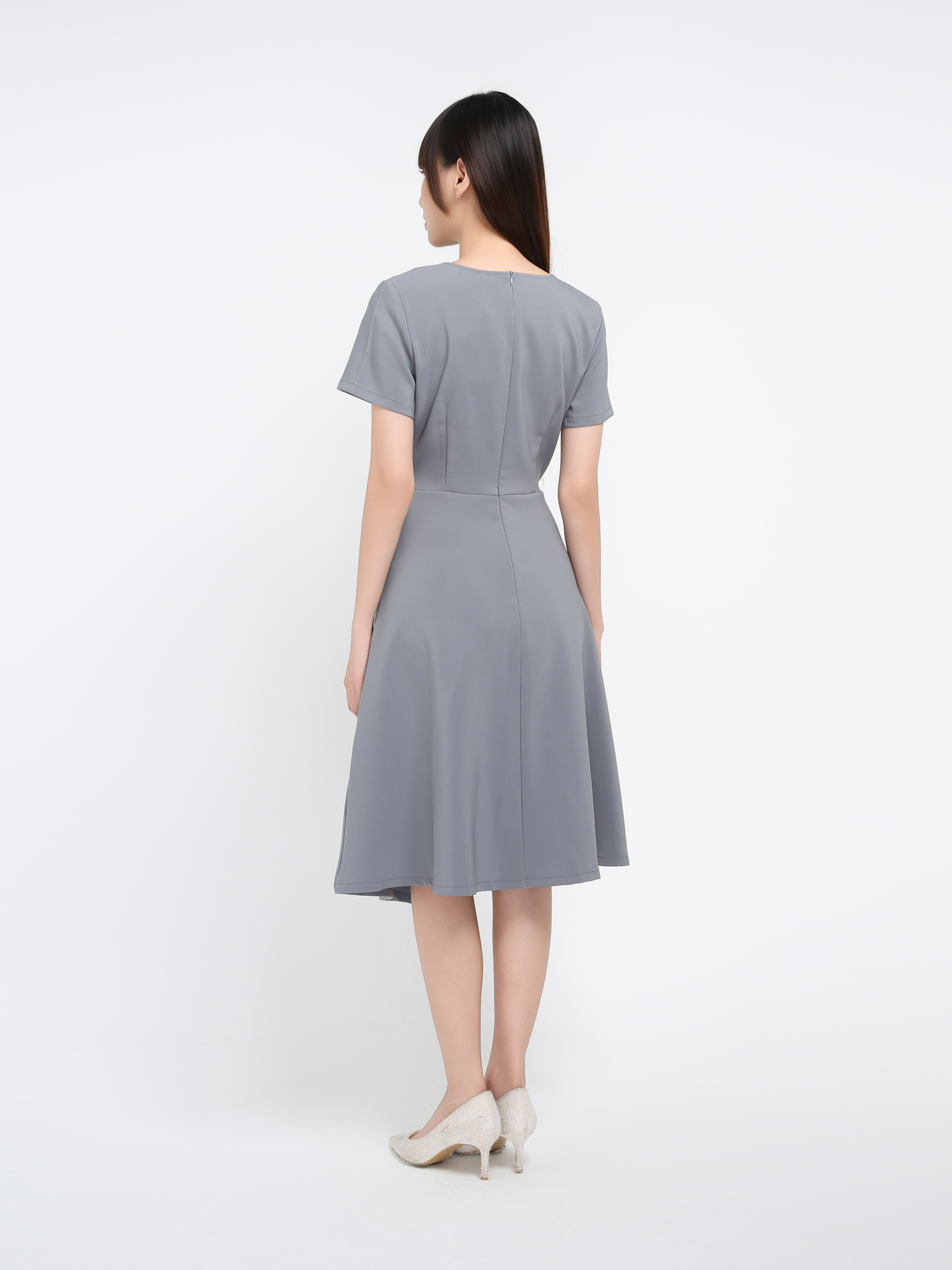 Short Sleeve Back Zip Pleated Dress 41072