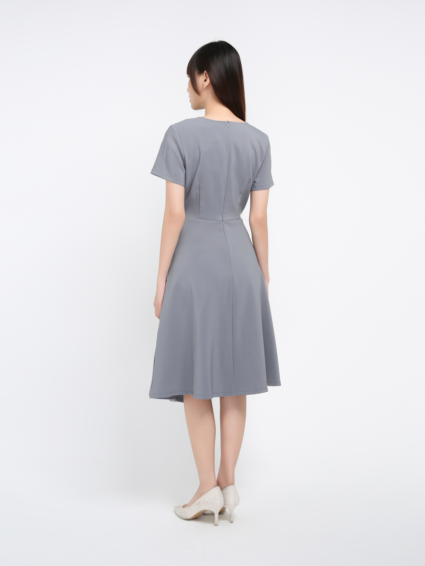 Short Sleeve Back Zip Pleated Dress 41072
