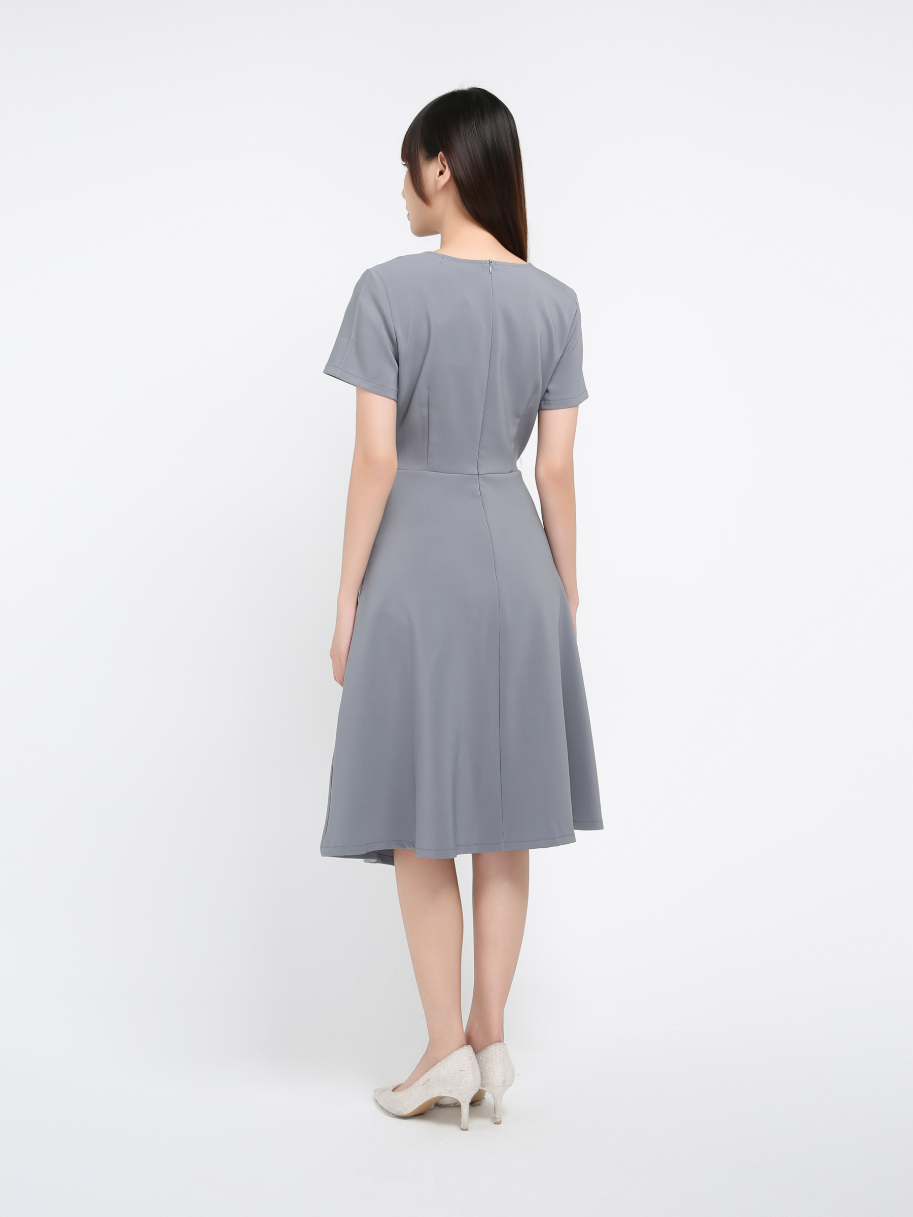 Short Sleeve Back Zip Pleated Dress 41072