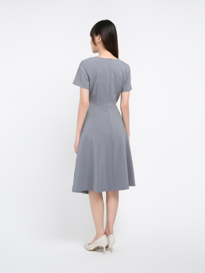 Short Sleeve Back Zip Pleated Dress 41072