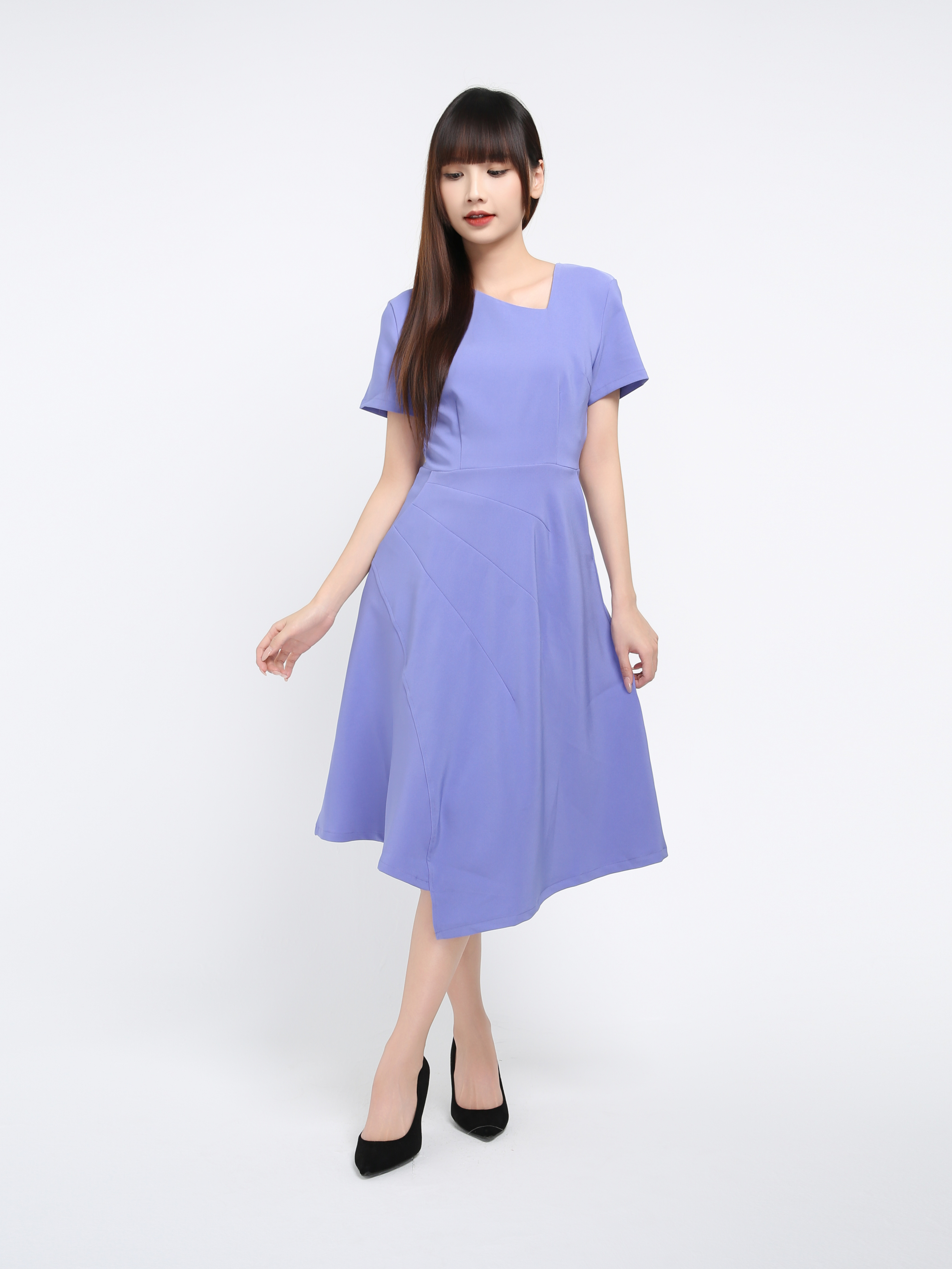 Short Sleeve Back Zip Pleated Dress 41072