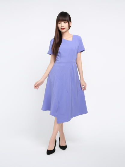 Short Sleeve Back Zip Pleated Dress 41072