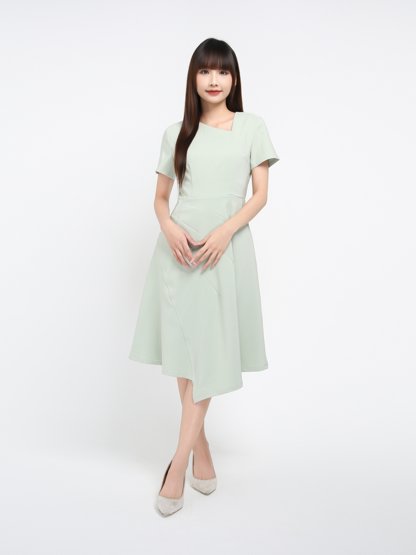 Short Sleeve Back Zip Pleated Dress 41072