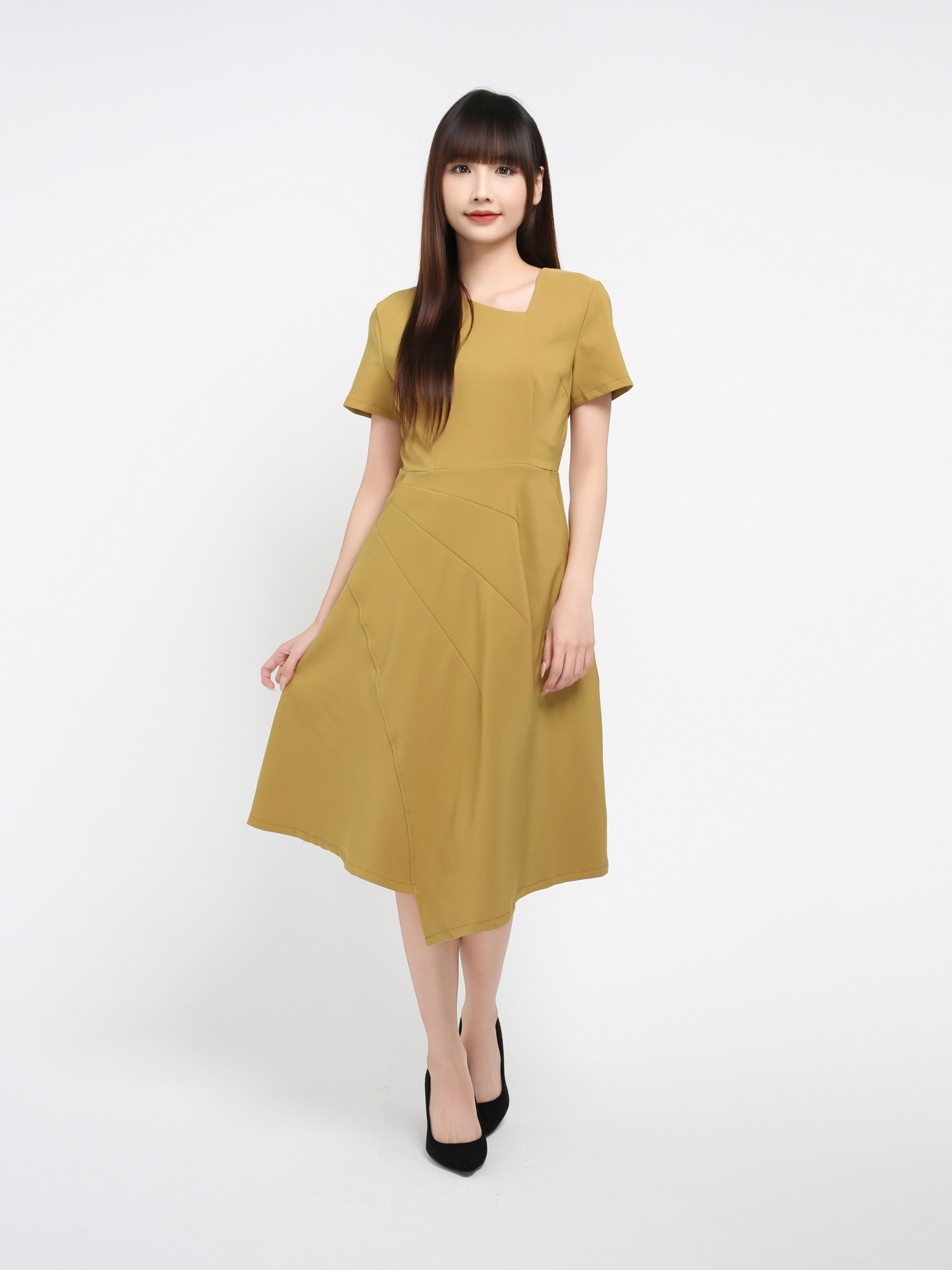 Short Sleeve Back Zip Pleated Dress 41072