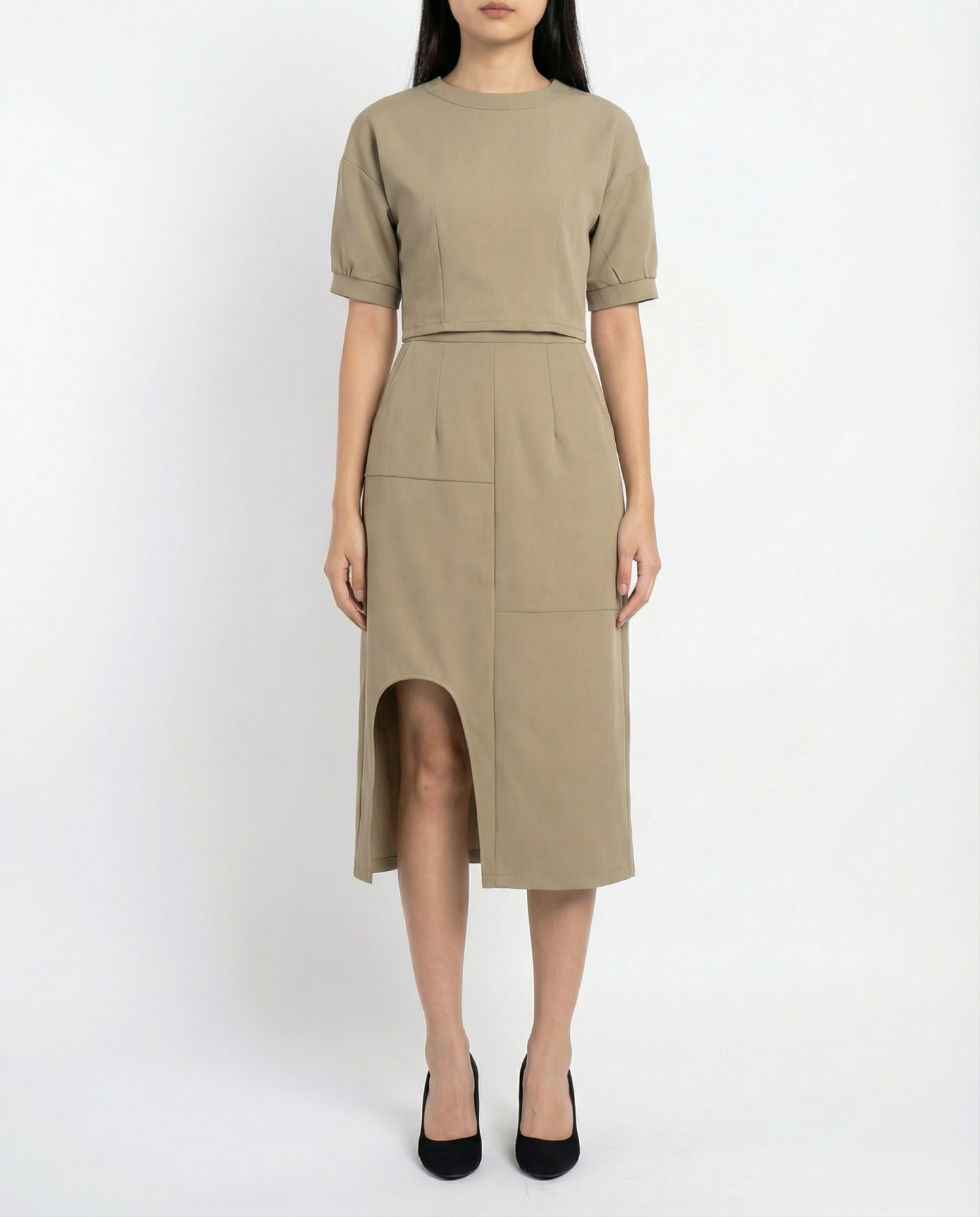 Short Sleeve Top With Midi Skirt Set 41073