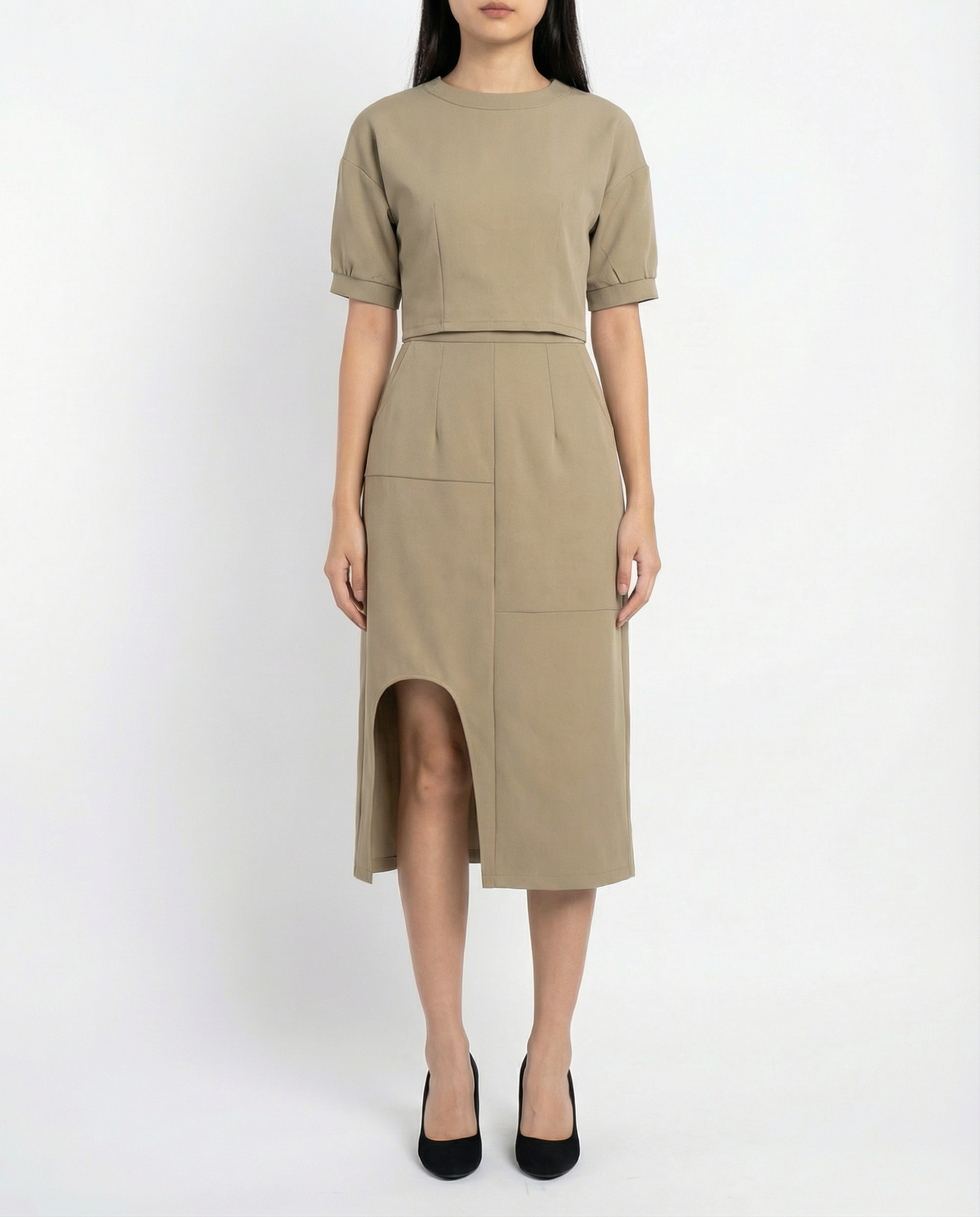 Short Sleeve Top With Midi Skirt Set 41073