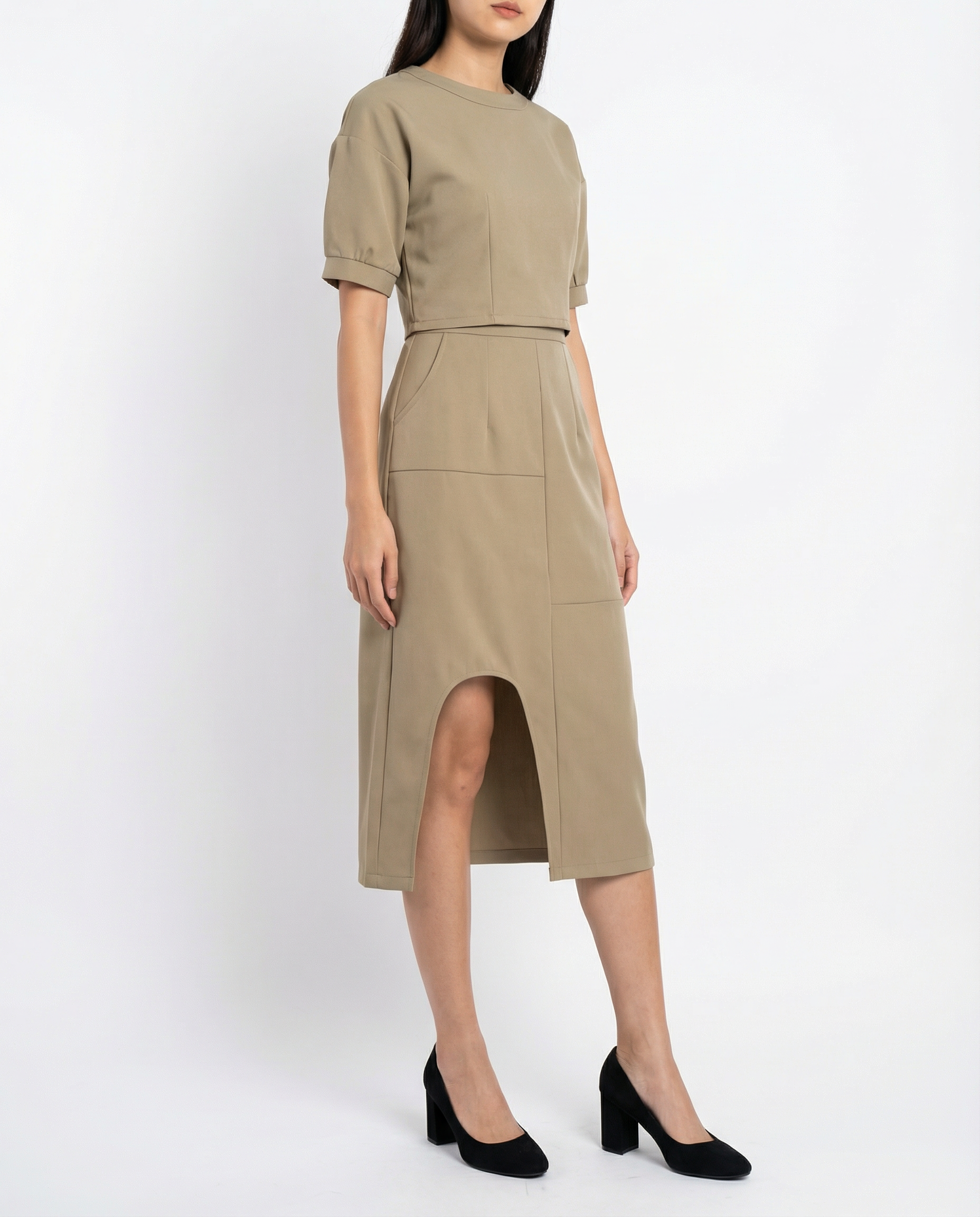 Short Sleeve Top With Midi Skirt Set 41073