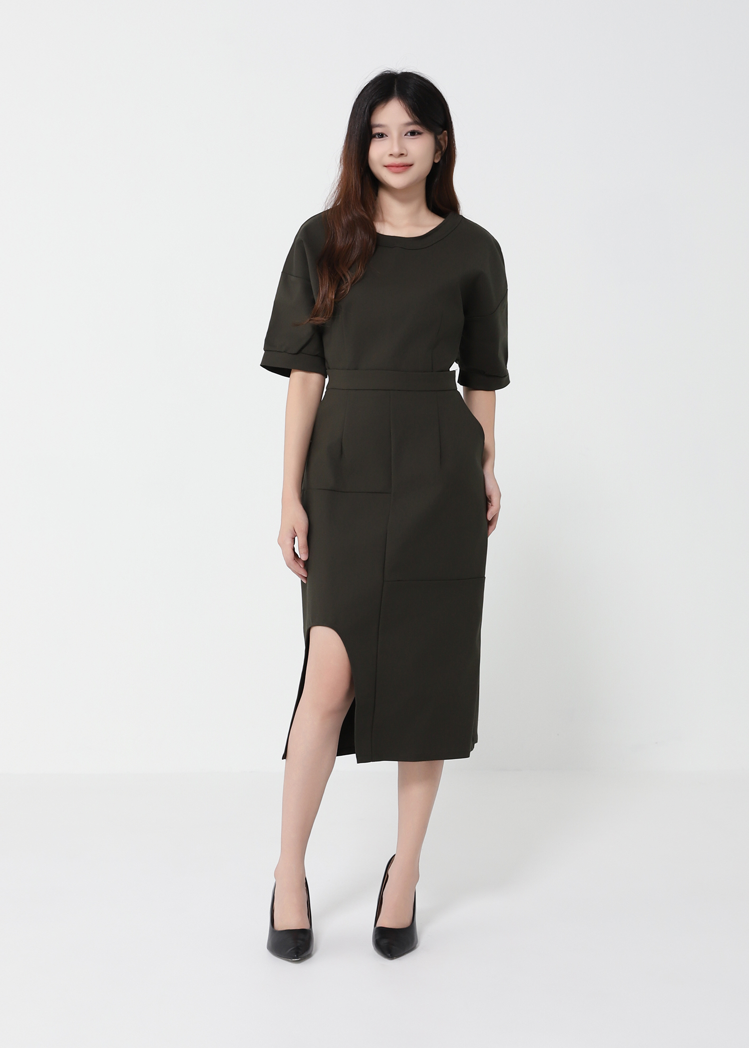 Short Sleeve Top With Midi Skirt Set 41073