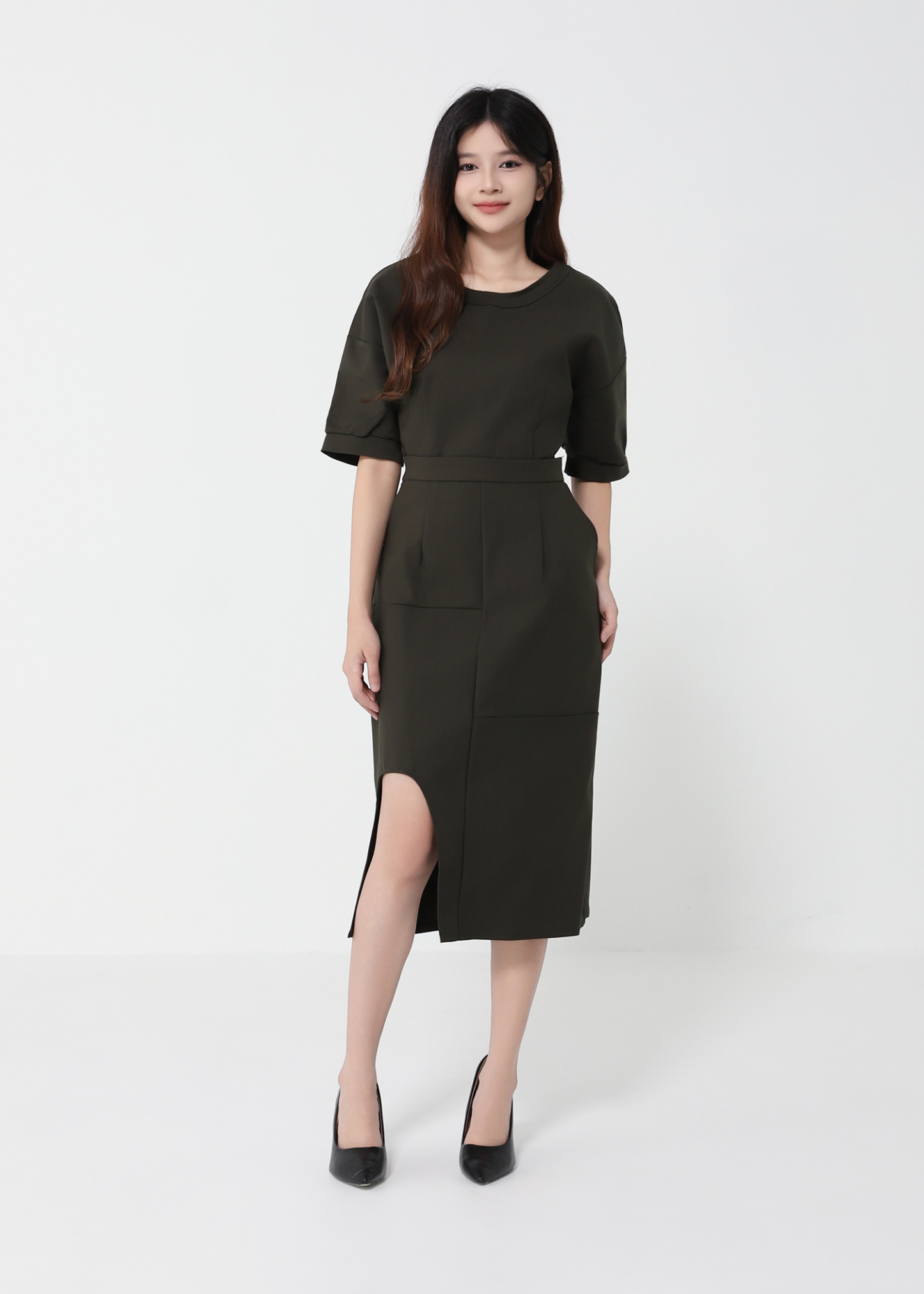Short Sleeve Top With Midi Skirt Set 41073