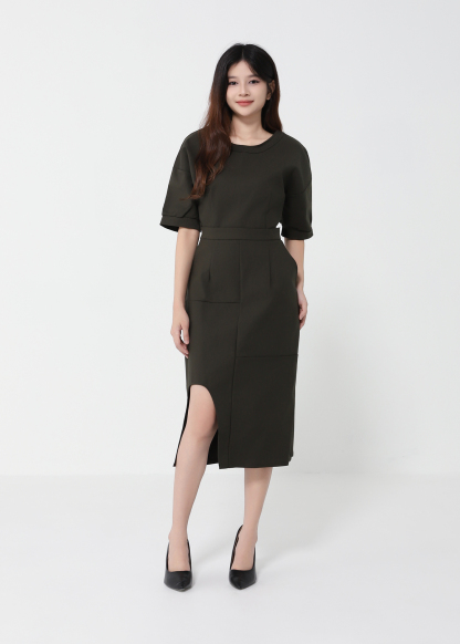 Short Sleeve Top With Midi Skirt Set 41073