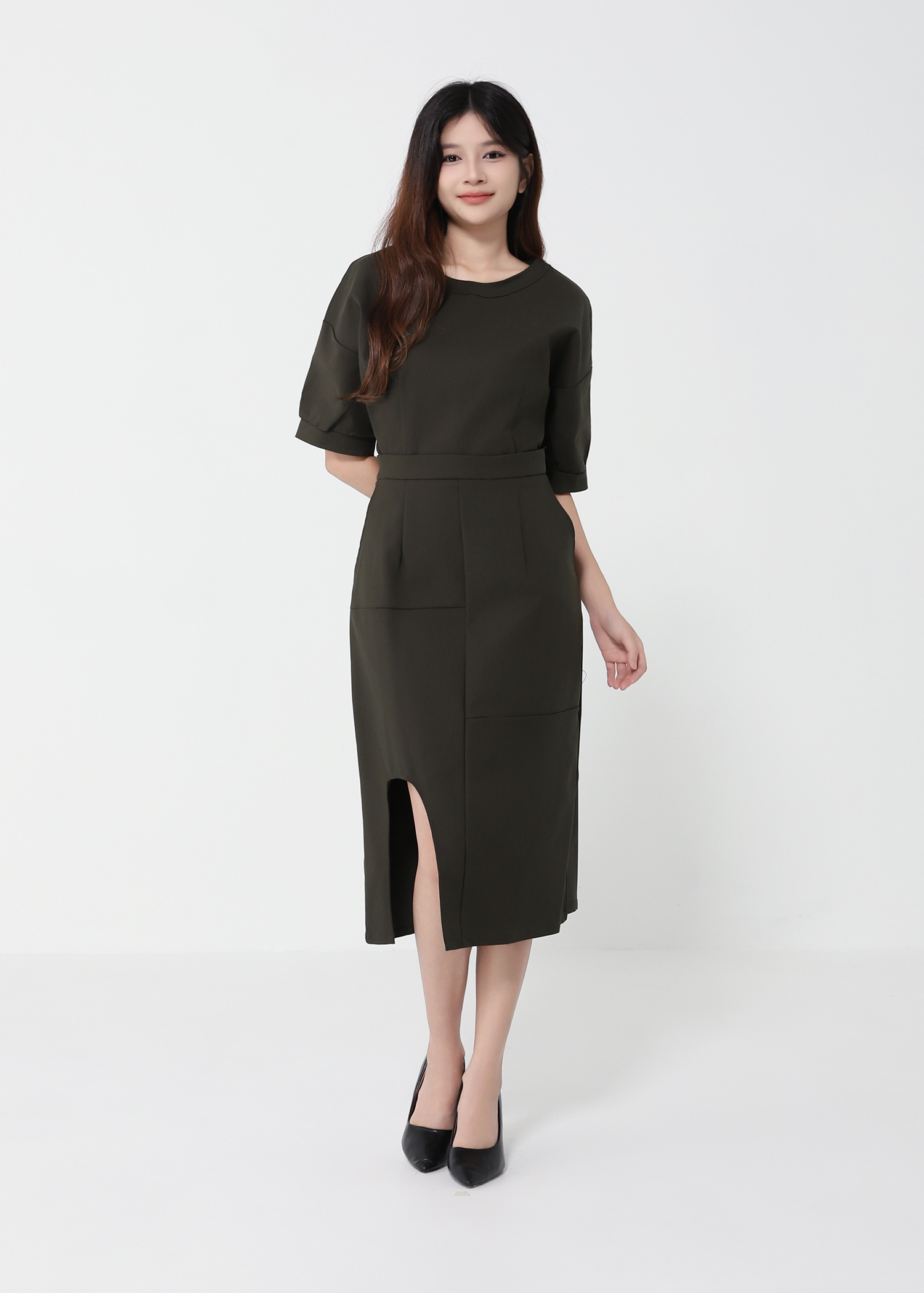 Short Sleeve Top With Midi Skirt Set 41073