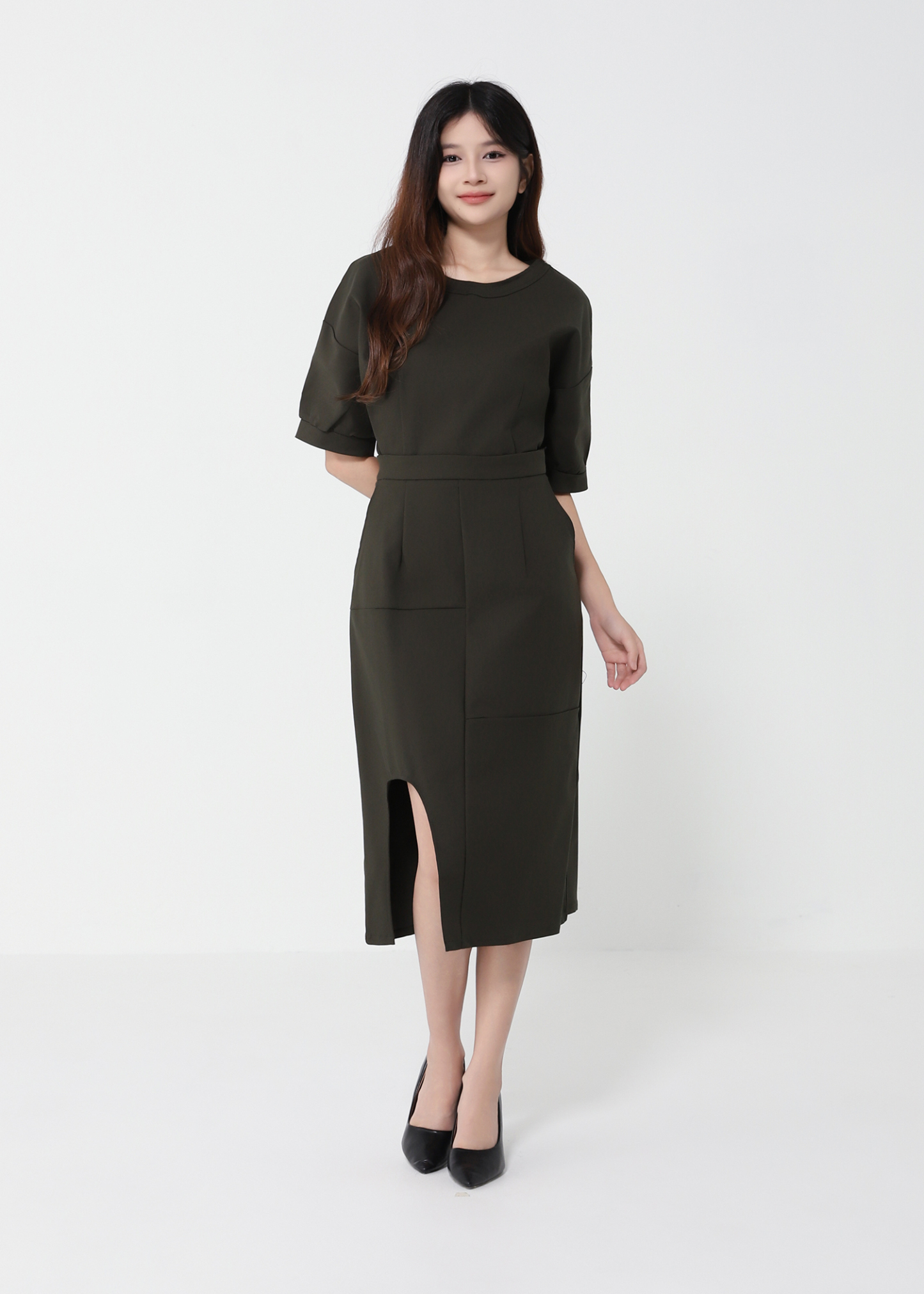 Short Sleeve Top With Midi Skirt Set 41073