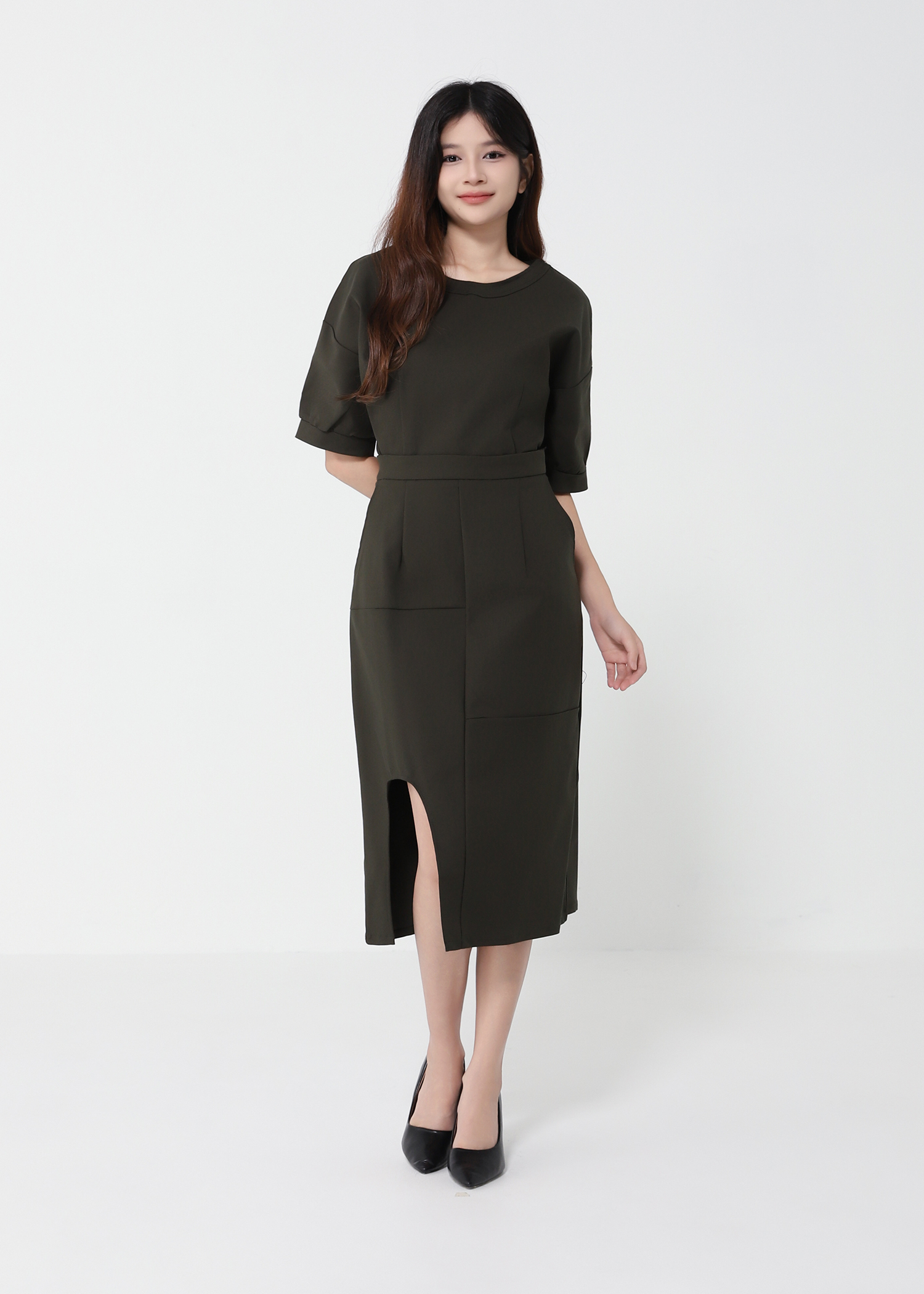 Short Sleeve Top With Midi Skirt Set 41073