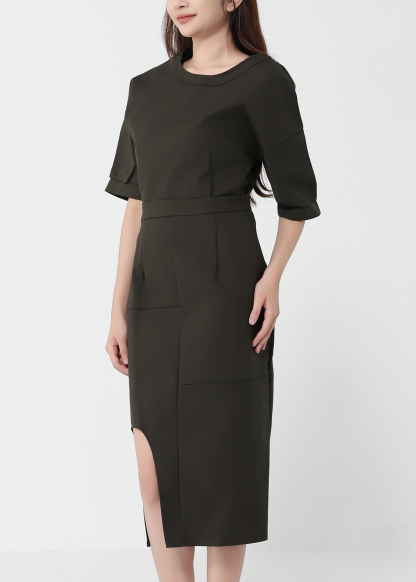 Short Sleeve Top With Midi Skirt Set 41073