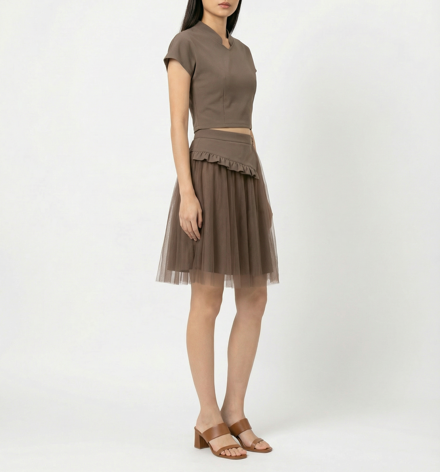 Short Sleeve Top With Mesh Skirt Set 41076