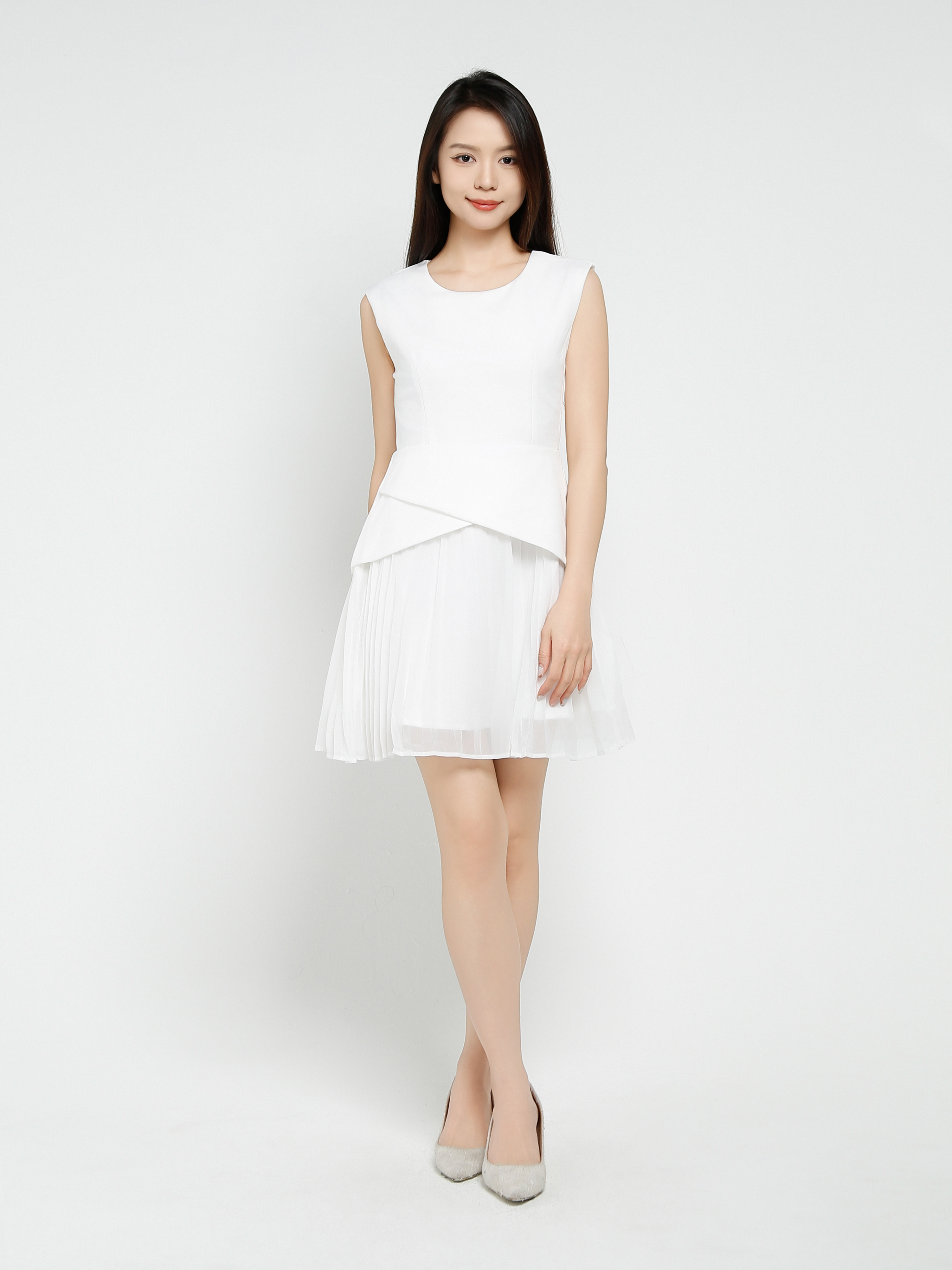 Sleeveless Back Zip Pleated Dress 41108