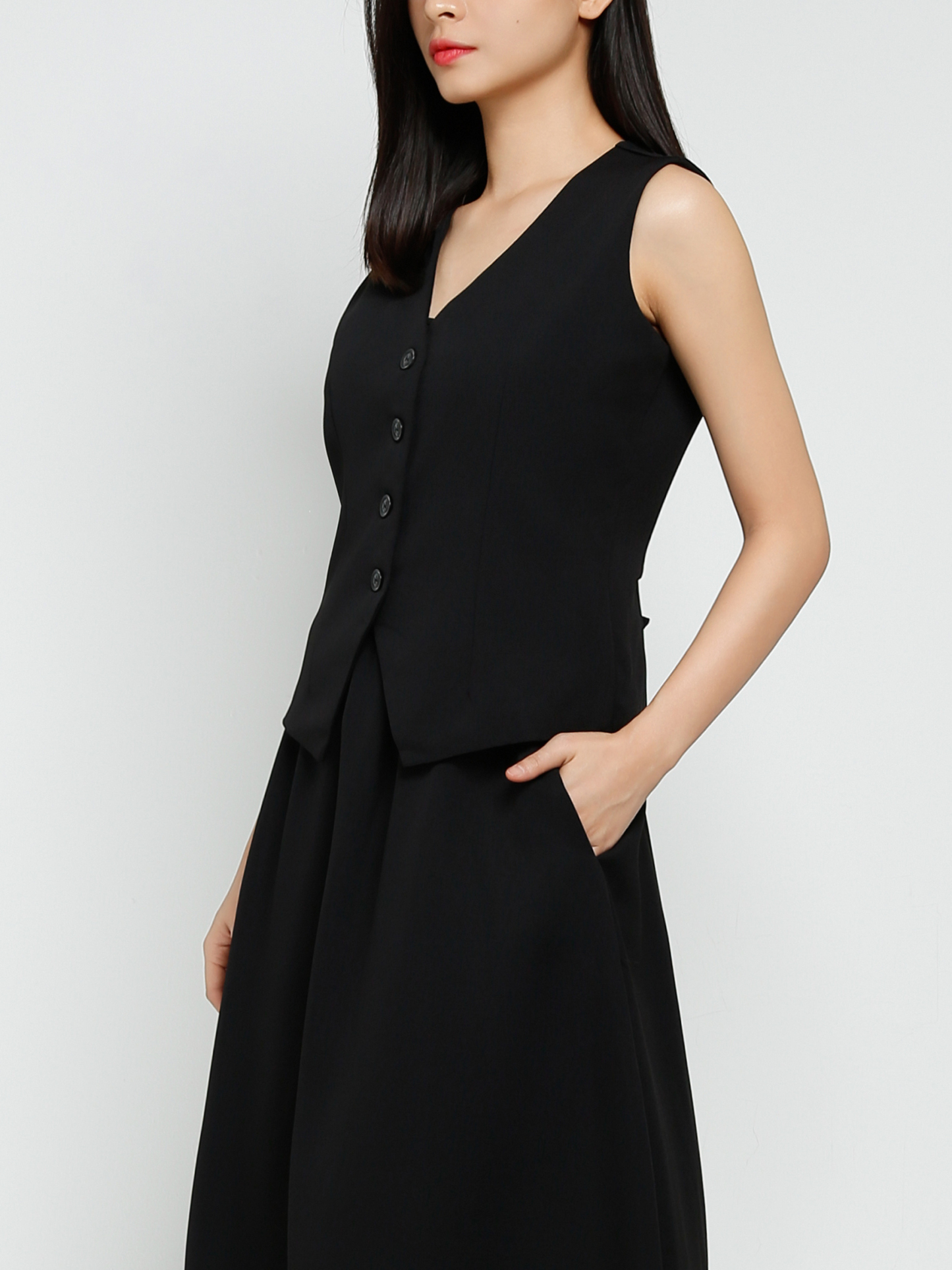 Sleeveless Front Button With Long Skirt Set 41241