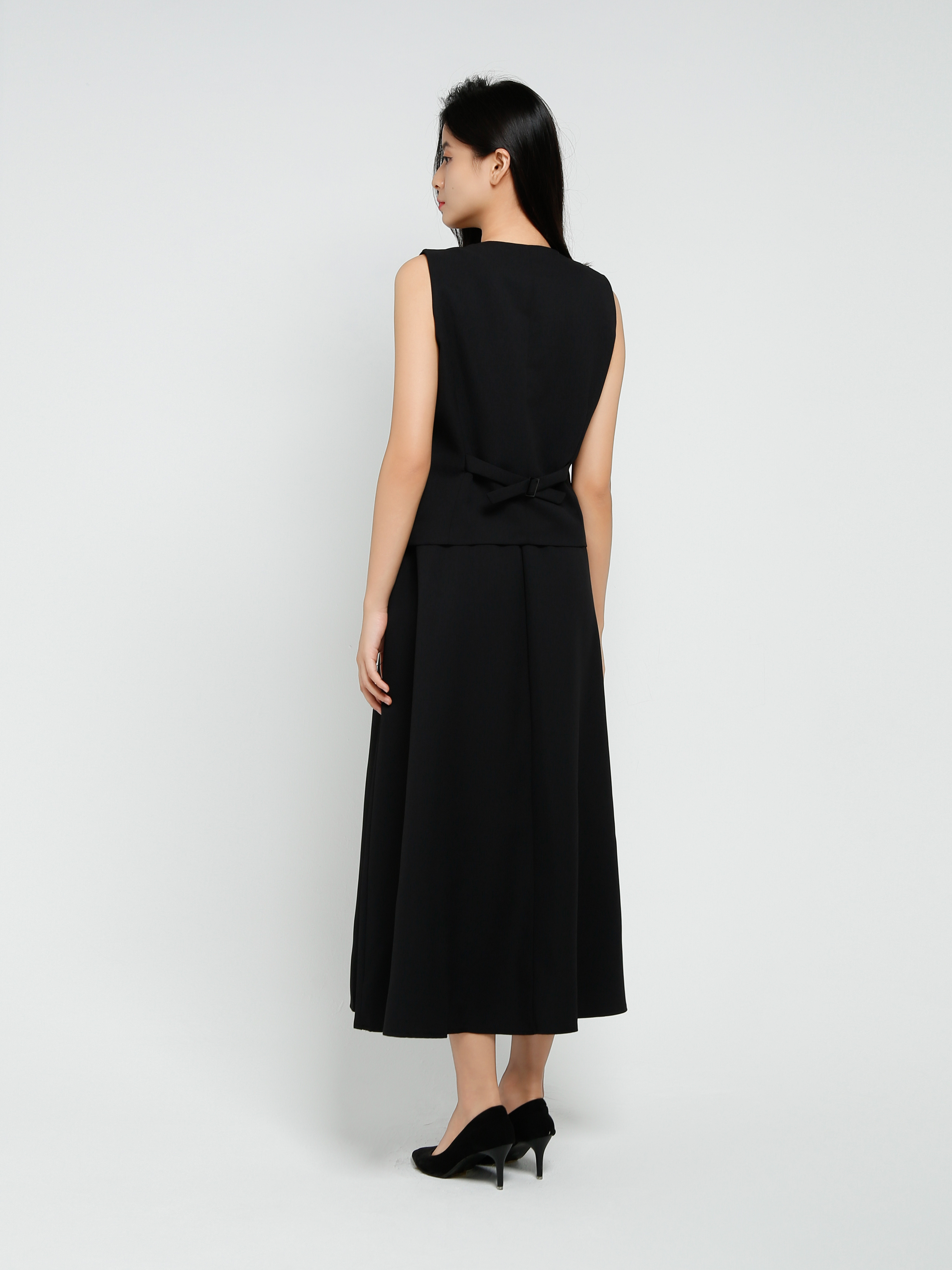 Sleeveless Front Button With Long Skirt Set 41241