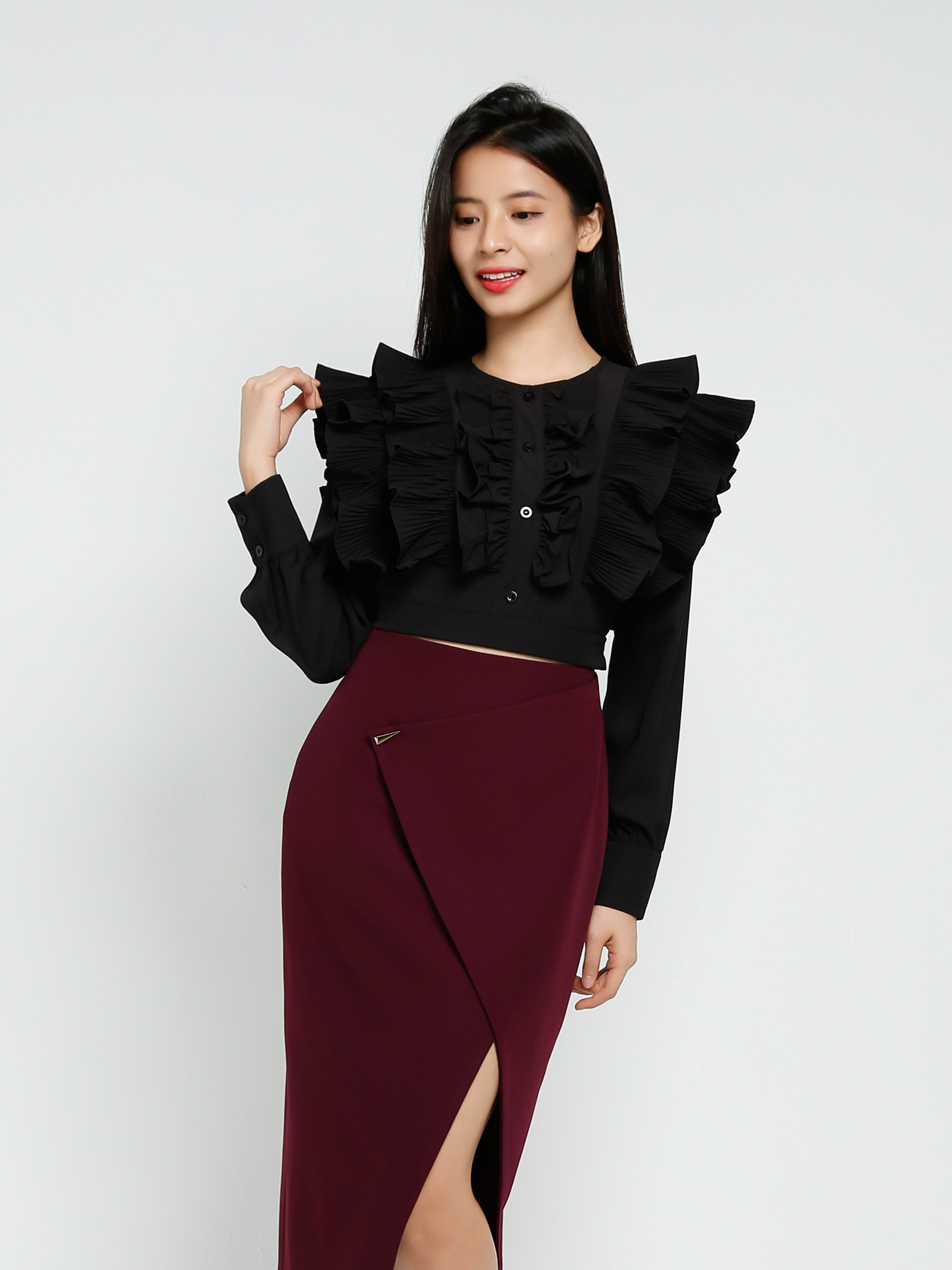 Long Sleeve Front Button Top 41255