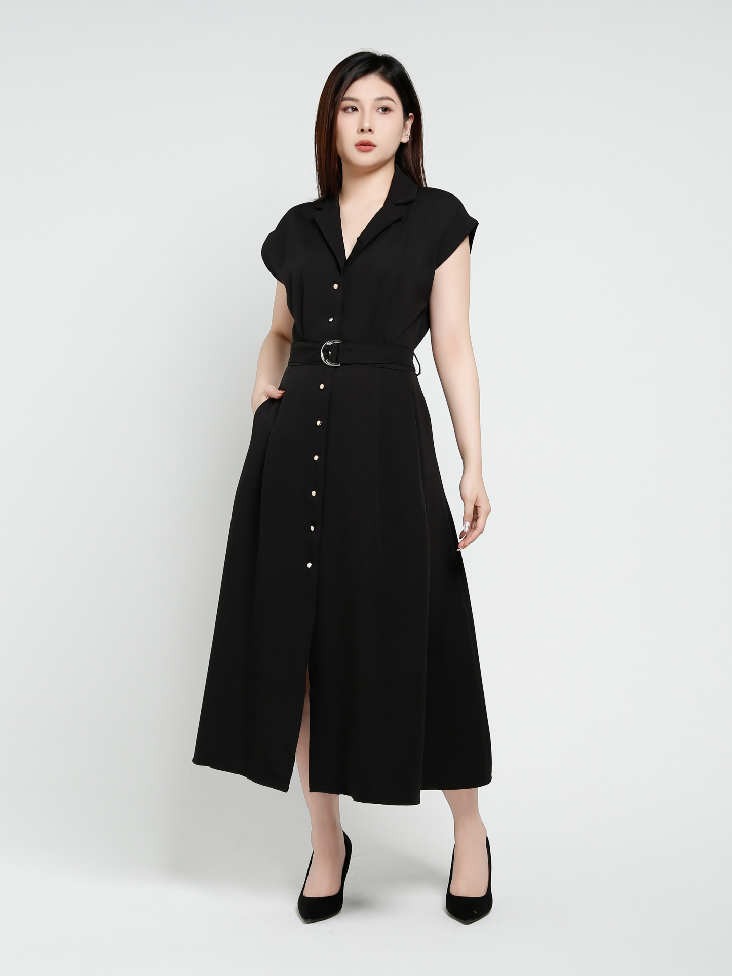 Front Button With Belt Dress 41278